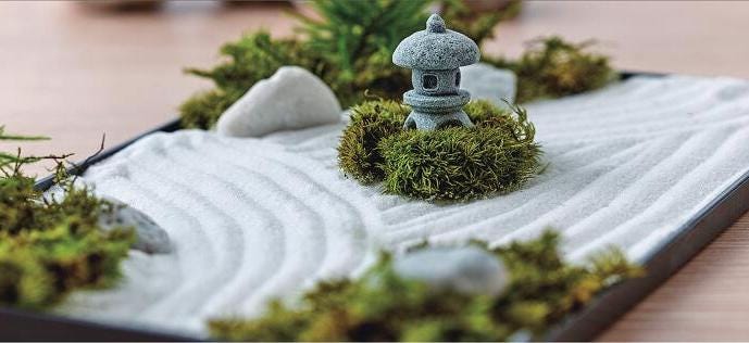 Japanese Zen Garden Kit, Mini Karesansui Set with Moss and Lantern, Desk Zen Garden, Meditation Decor, DIY Japanese Garden