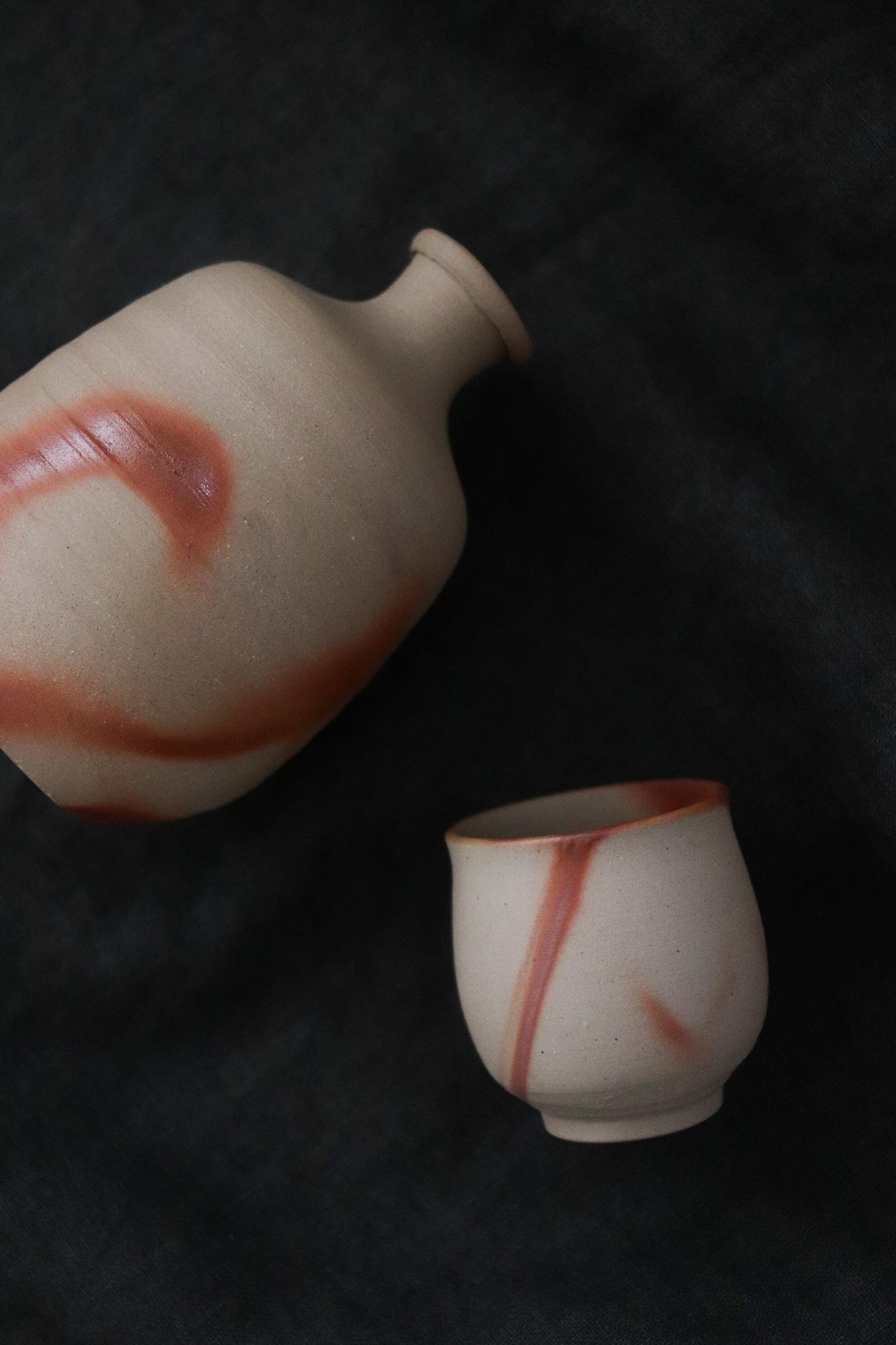 Bizen Ware Sake Set by Yasuyuki Takeuchi Tokkuri and Guinomi Handmade Japanese Pottery Artisan Ceramic Wabi Sabi