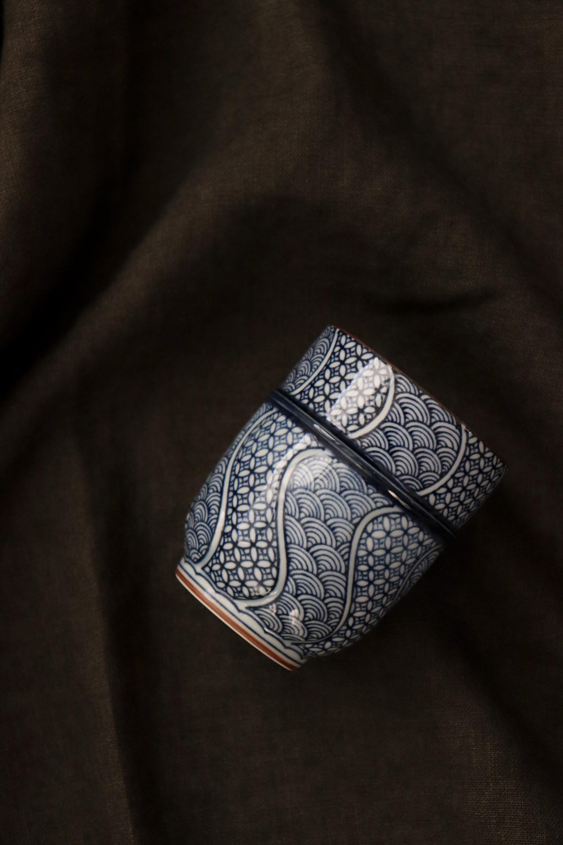 Hasami Ware Yunomi Tea Cup, Japanese Porcelain Cup, Seigaiha Pattern Mug, Blue and White Ceramic, Handmade Tea Cup Minimalist Tableware