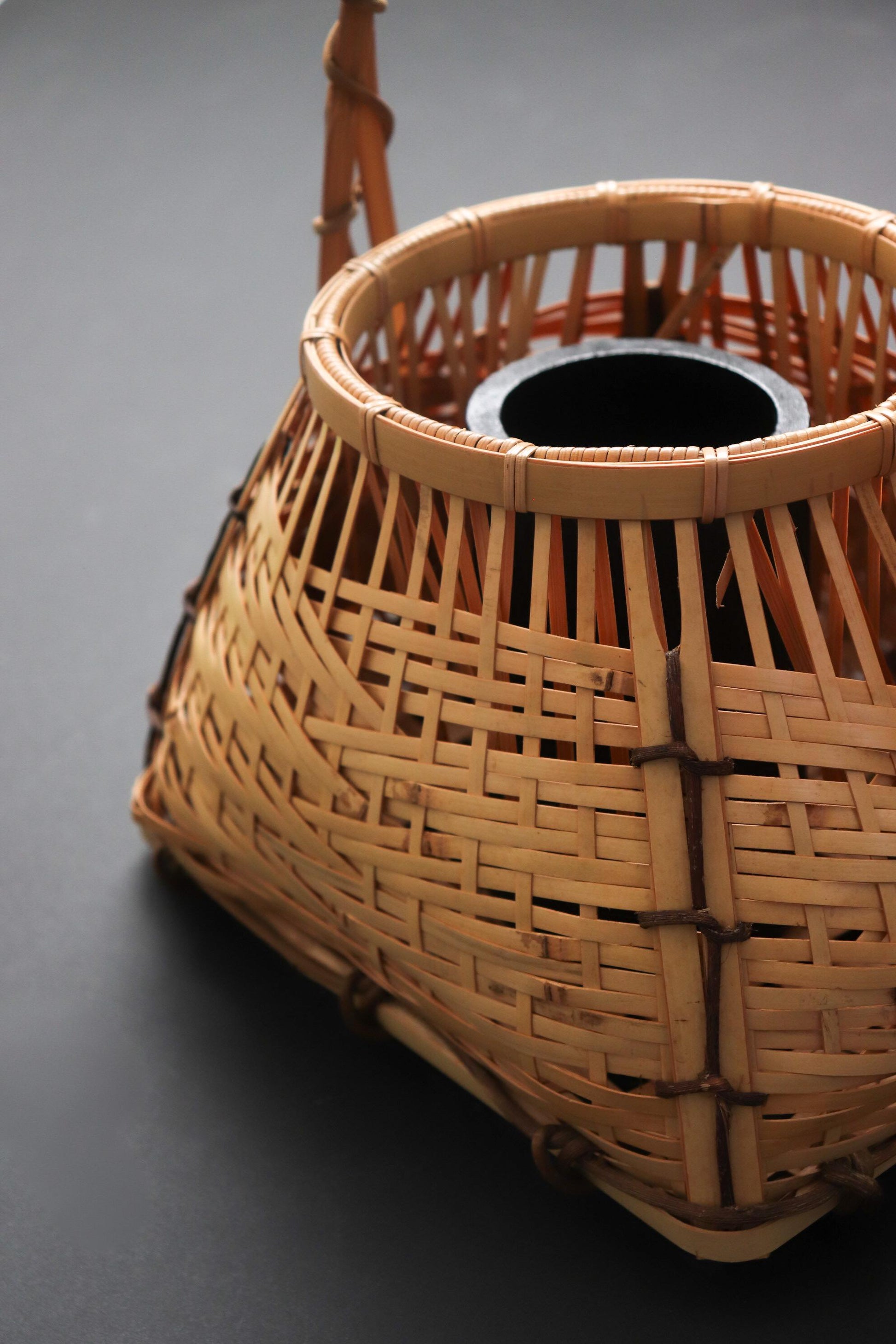 Vintage Japanese Bamboo Flower Basket, Ikebana Basket, Sculptural Woven Bamboo Vase, Traditional Japanese Decor, Wabi Sabi Home