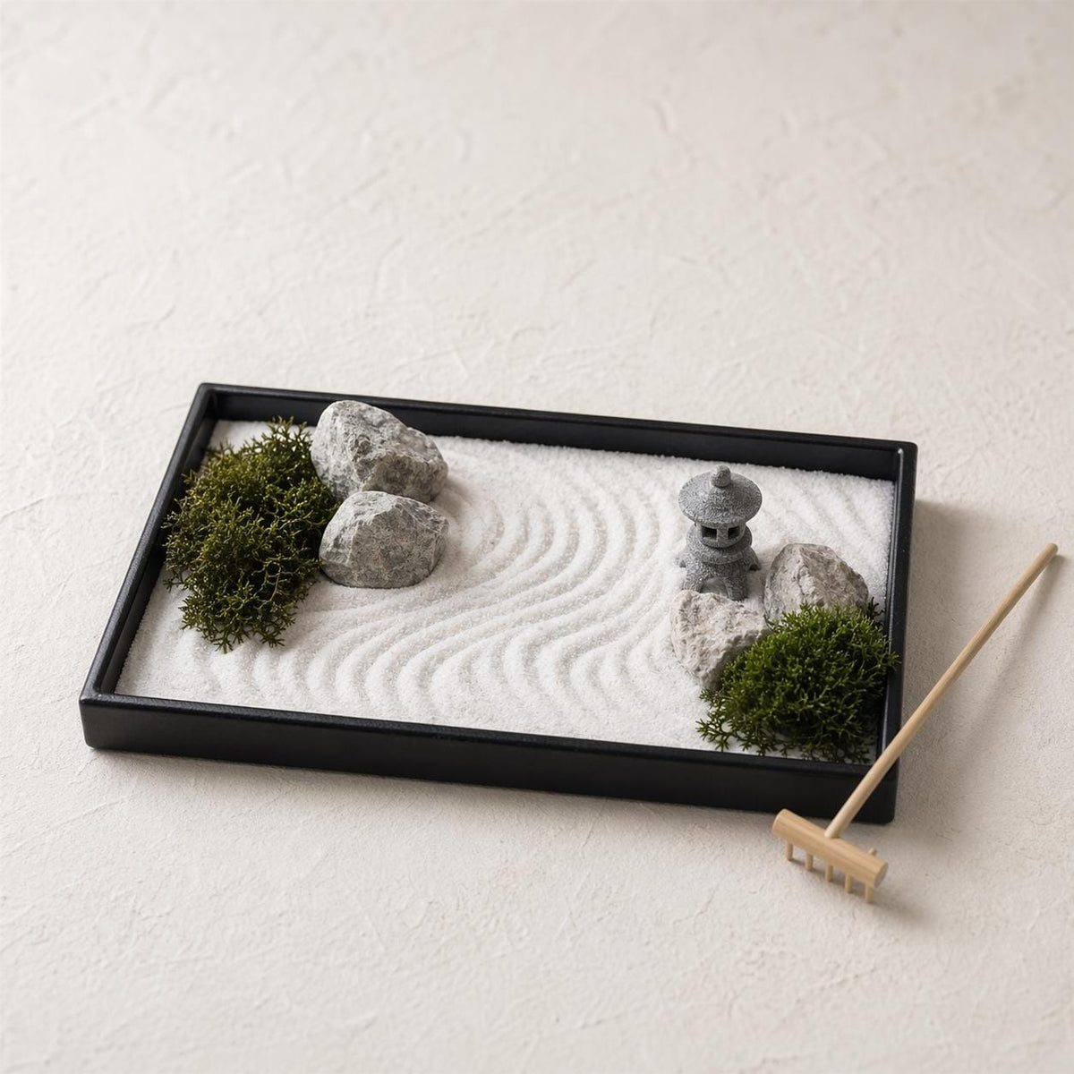 Japanese Zen Garden Kit, Mini Karesansui Set with Moss and Lantern, Desk Zen Garden, Meditation Decor, DIY Japanese Garden