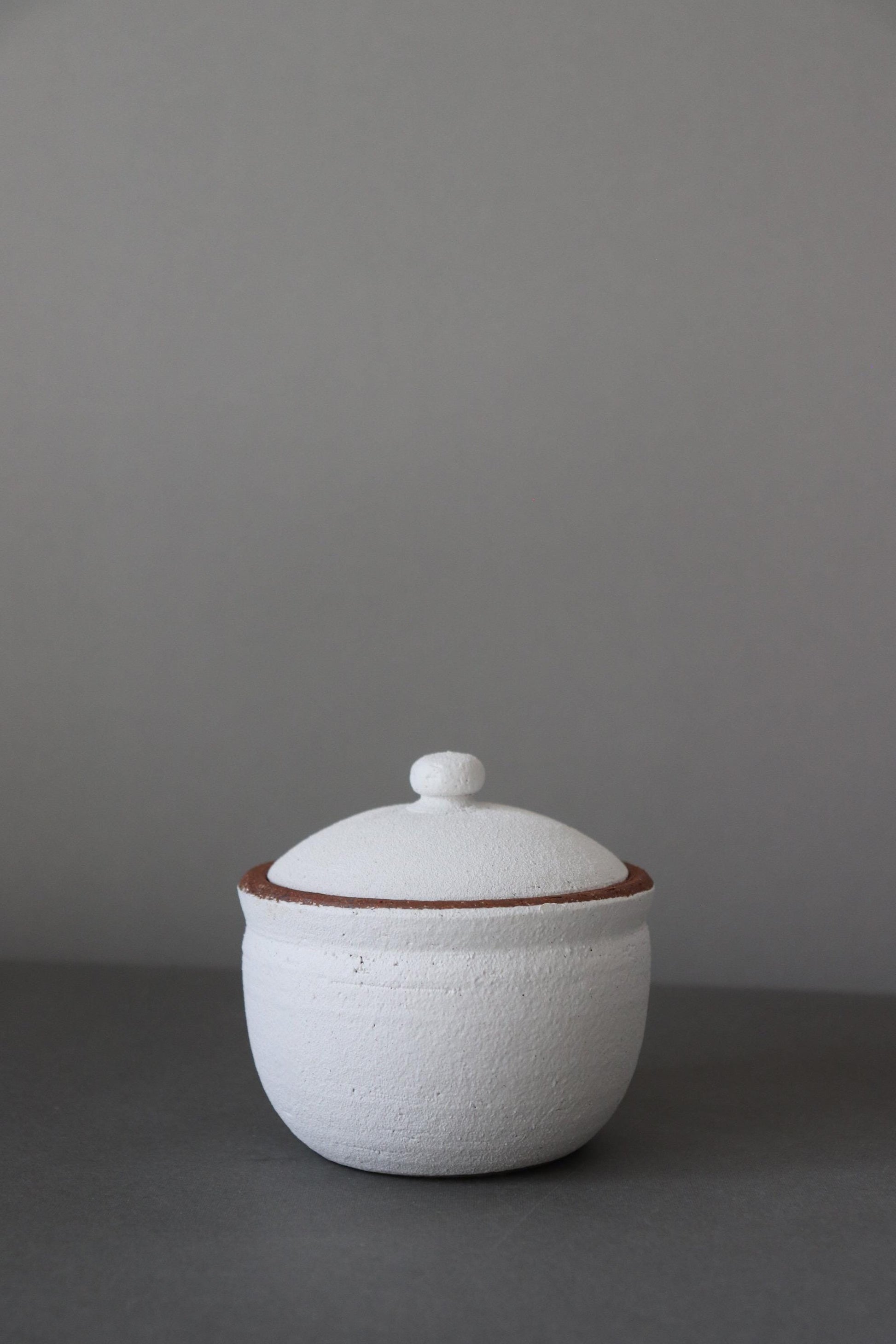 Japanese Shigaraki Salt Jar with Lid – Breathable Ceramic Salt Cellar for Moisture Control – Handmade Pottery Kitchen Storage