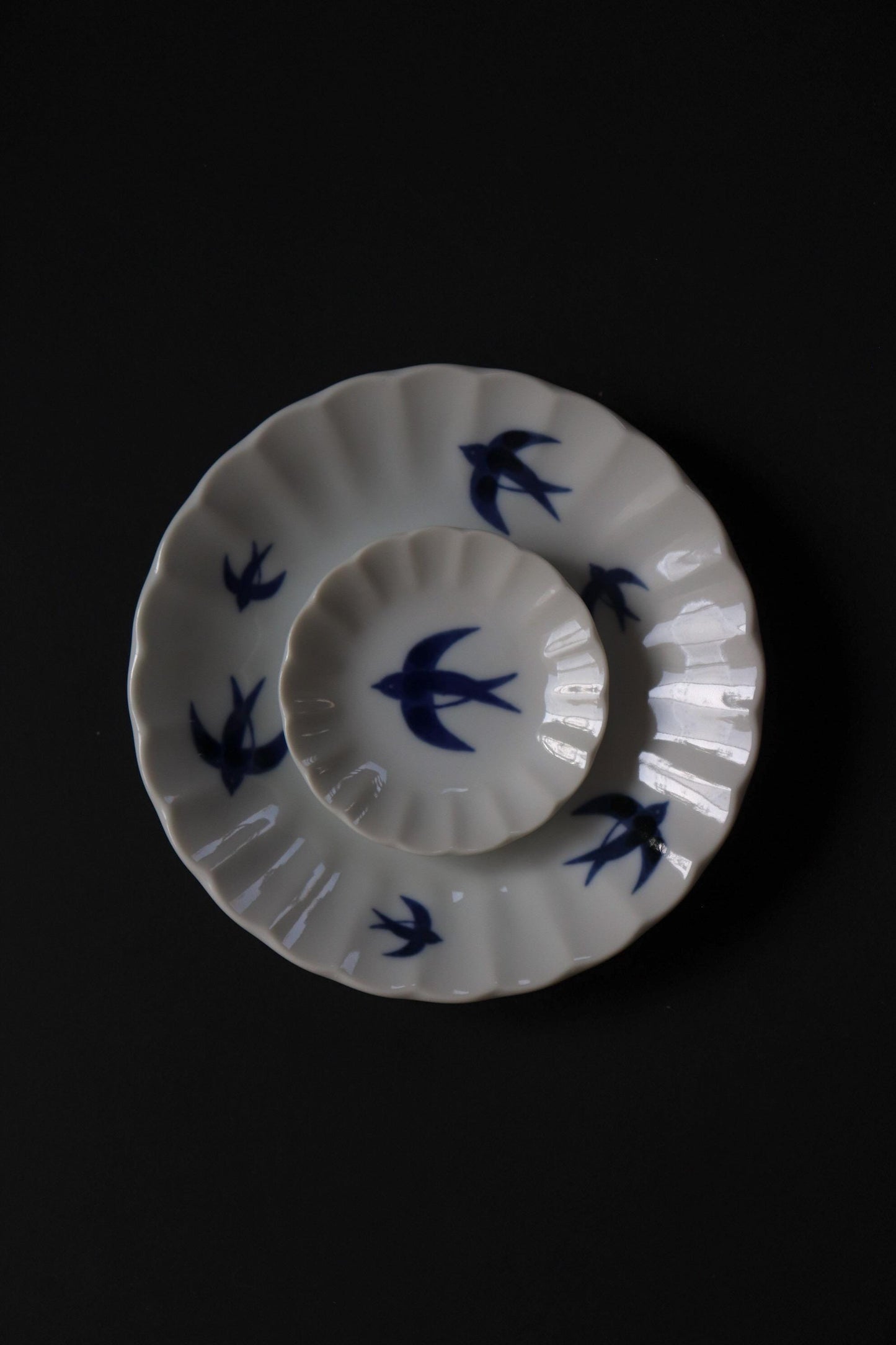 Japanese Swallow Mini Plate – Mino Ware 7.7cm Porcelain Small Dish – Retro Bird Sauce Plate