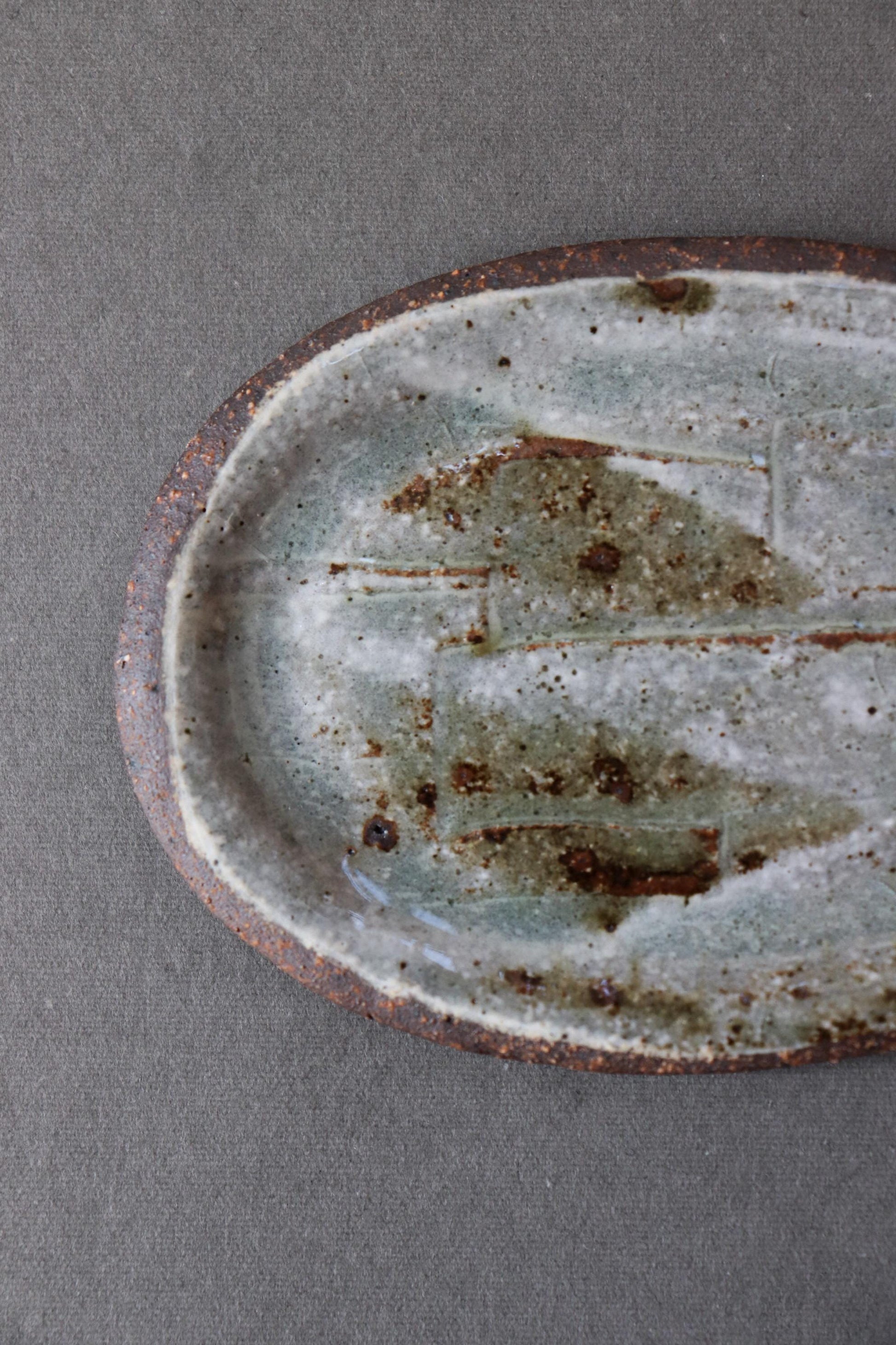 Japanese Oval Small Plate | Artisan Stoneware Sauce Dish | Ash Glaze Ceramic Mamezara | Handmade Pottery Dish Made in Japan