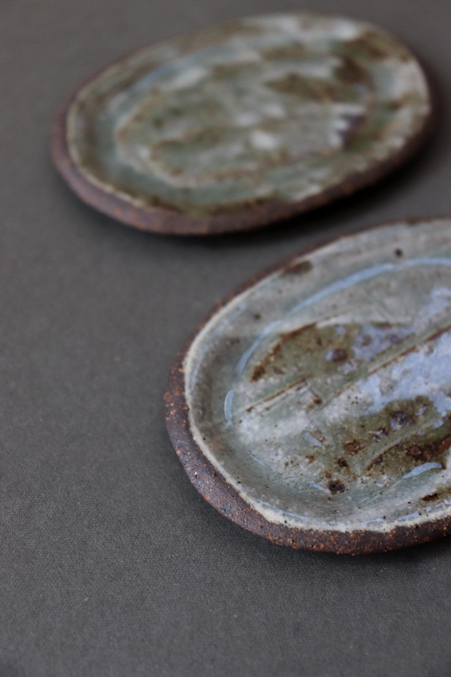 Japanese Oval Small Plate | Artisan Stoneware Sauce Dish | Ash Glaze Ceramic Mamezara | Handmade Pottery Dish Made in Japan