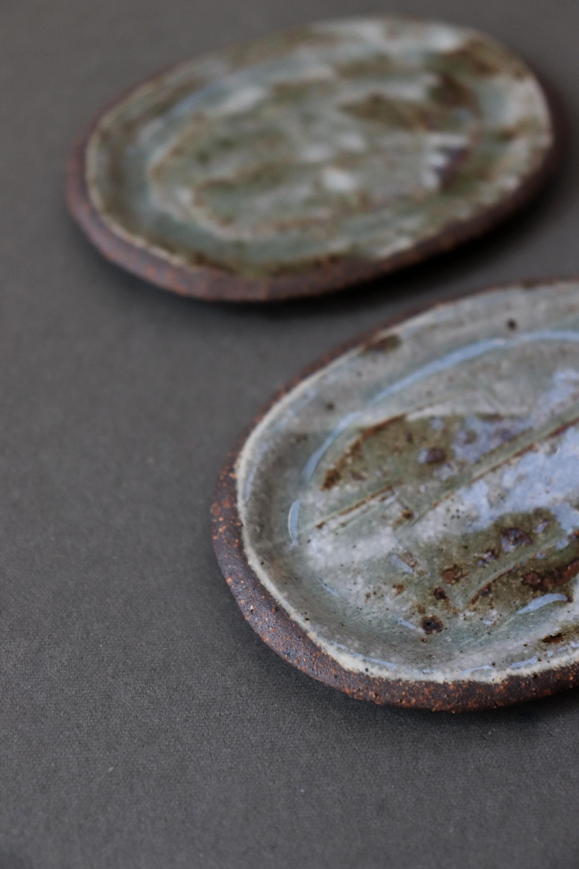 Japanese Oval Small Plate | Artisan Stoneware Sauce Dish | Ash Glaze Ceramic Mamezara | Handmade Pottery Dish Made in Japan