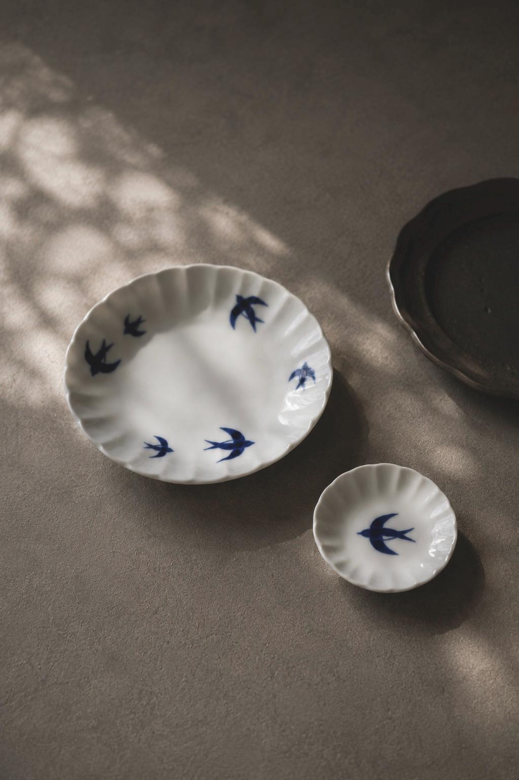 Japanese Swallow Plate – Mino Ware 15cm Porcelain Small Plate – Retro Bird Dessert Plate