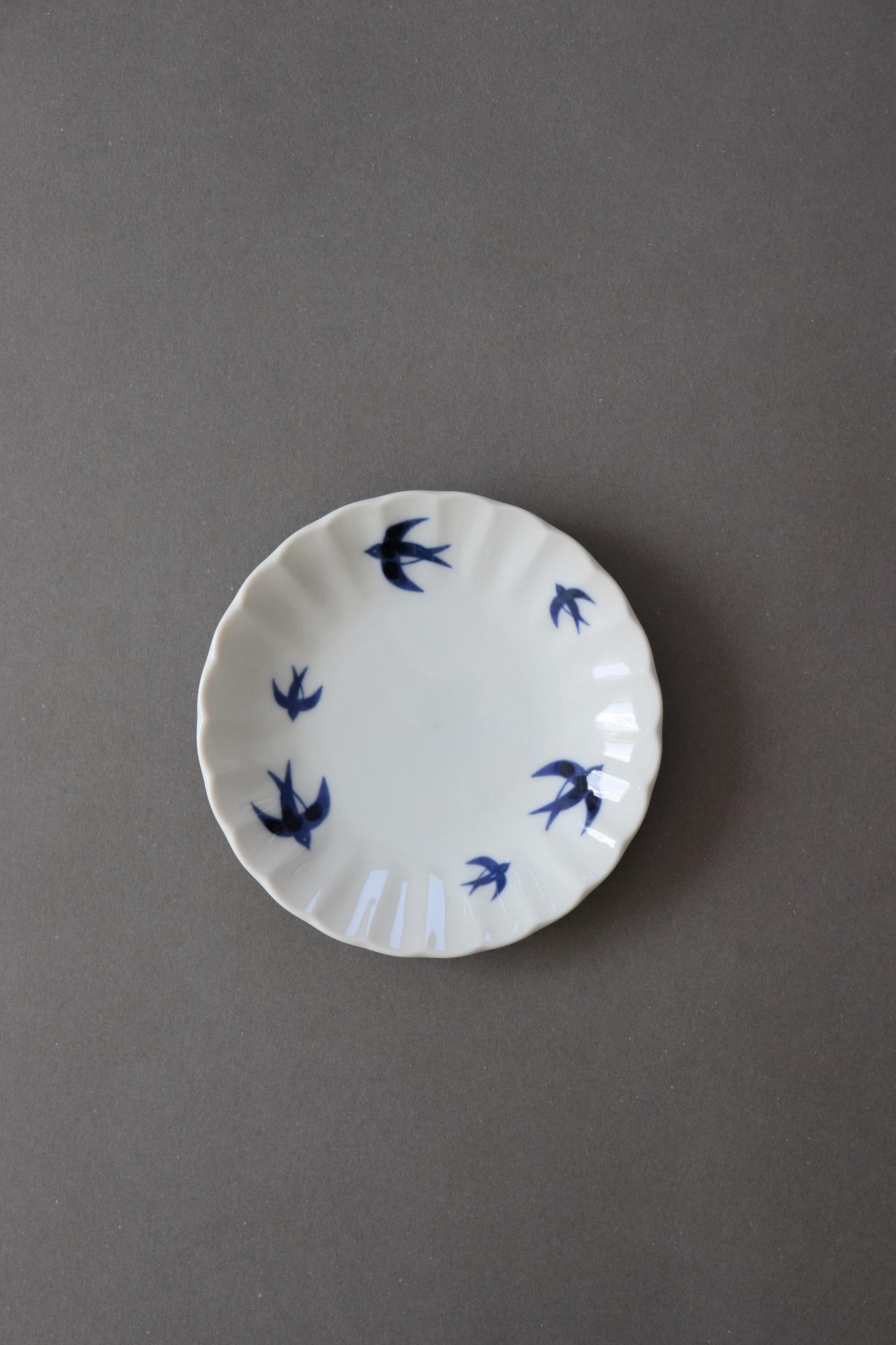 Japanese Swallow Plate – Mino Ware 15cm Porcelain Small Plate – Retro Bird Dessert Plate