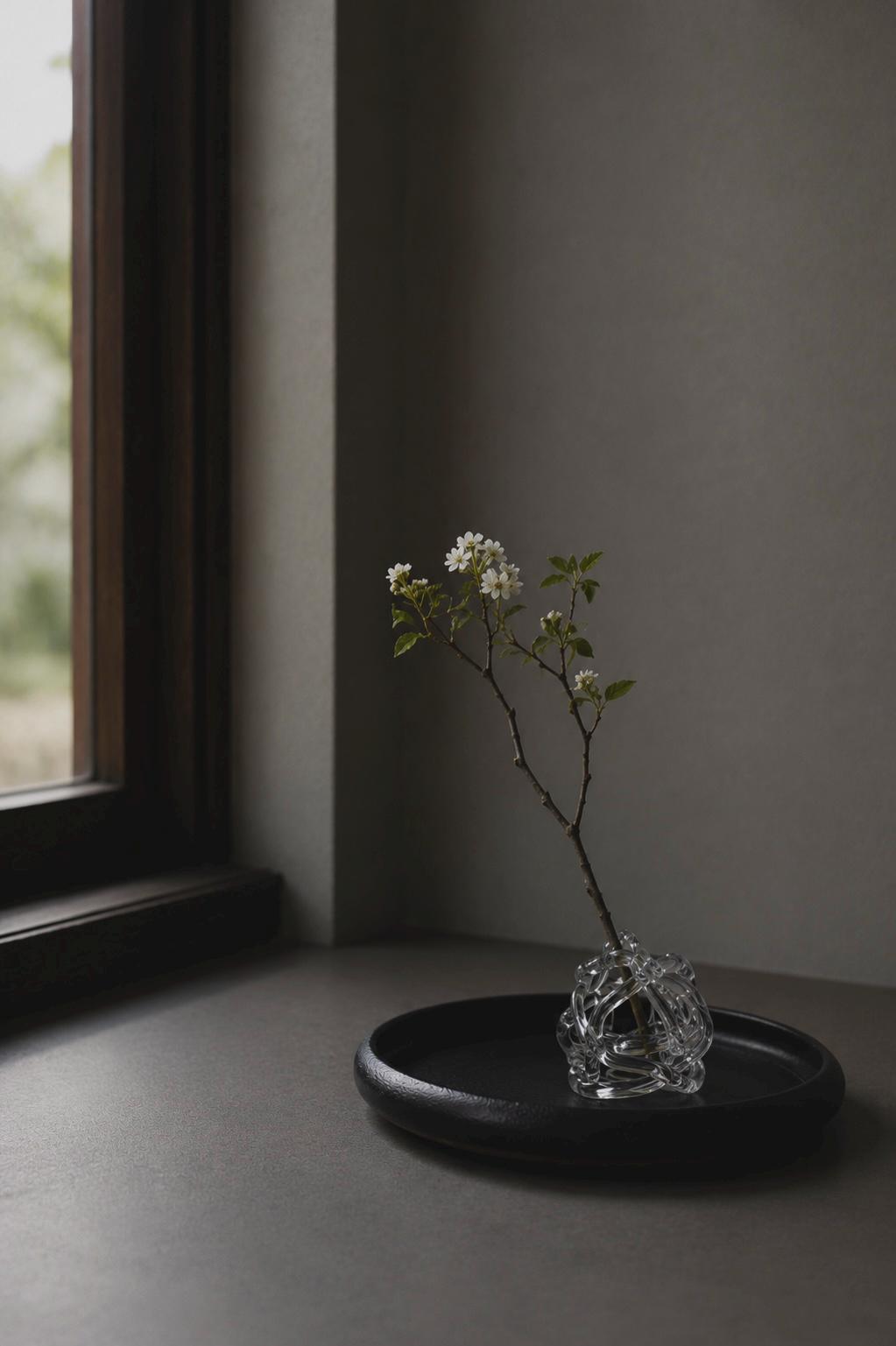 Japanese Ikebana Flower Vessel – Shigaraki Ware Ceramic Suiban Bowl – Minimalist Japanese Flower Arrangement Plate