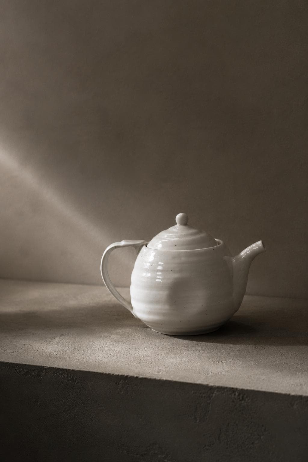 Japanese White Ceramic Teapot with Strainer 500ml – Mino Ware Round Kyusu Tea Pot, Speckled White Pottery, Made in Japan