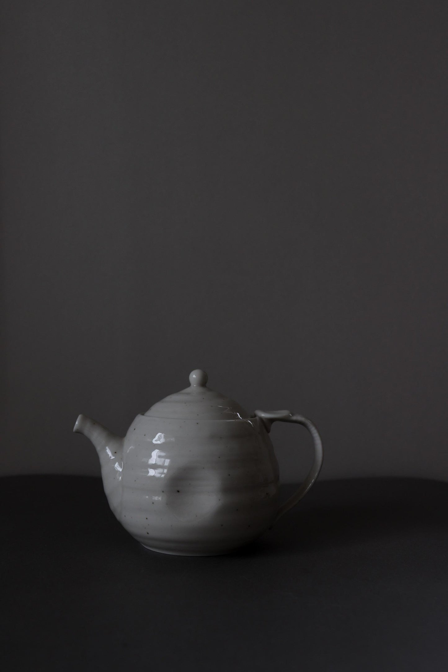 Japanese White Ceramic Teapot with Strainer 500ml – Mino Ware Round Kyusu Tea Pot, Speckled White Pottery, Made in Japan