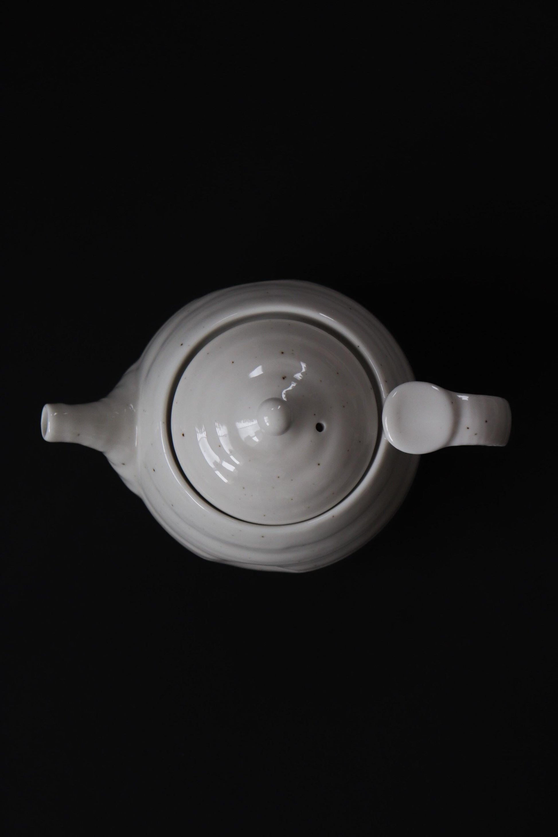 Japanese White Ceramic Teapot with Strainer 500ml – Mino Ware Round Kyusu Tea Pot, Speckled White Pottery, Made in Japan