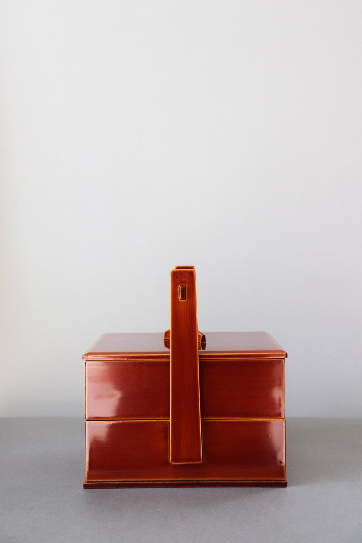 Unused Vintage Hida Takayama Shunkei Nuri Two Tier Lacquer Box, Japanese Urushi Jubako with Handle, Tea Ceremony Decor