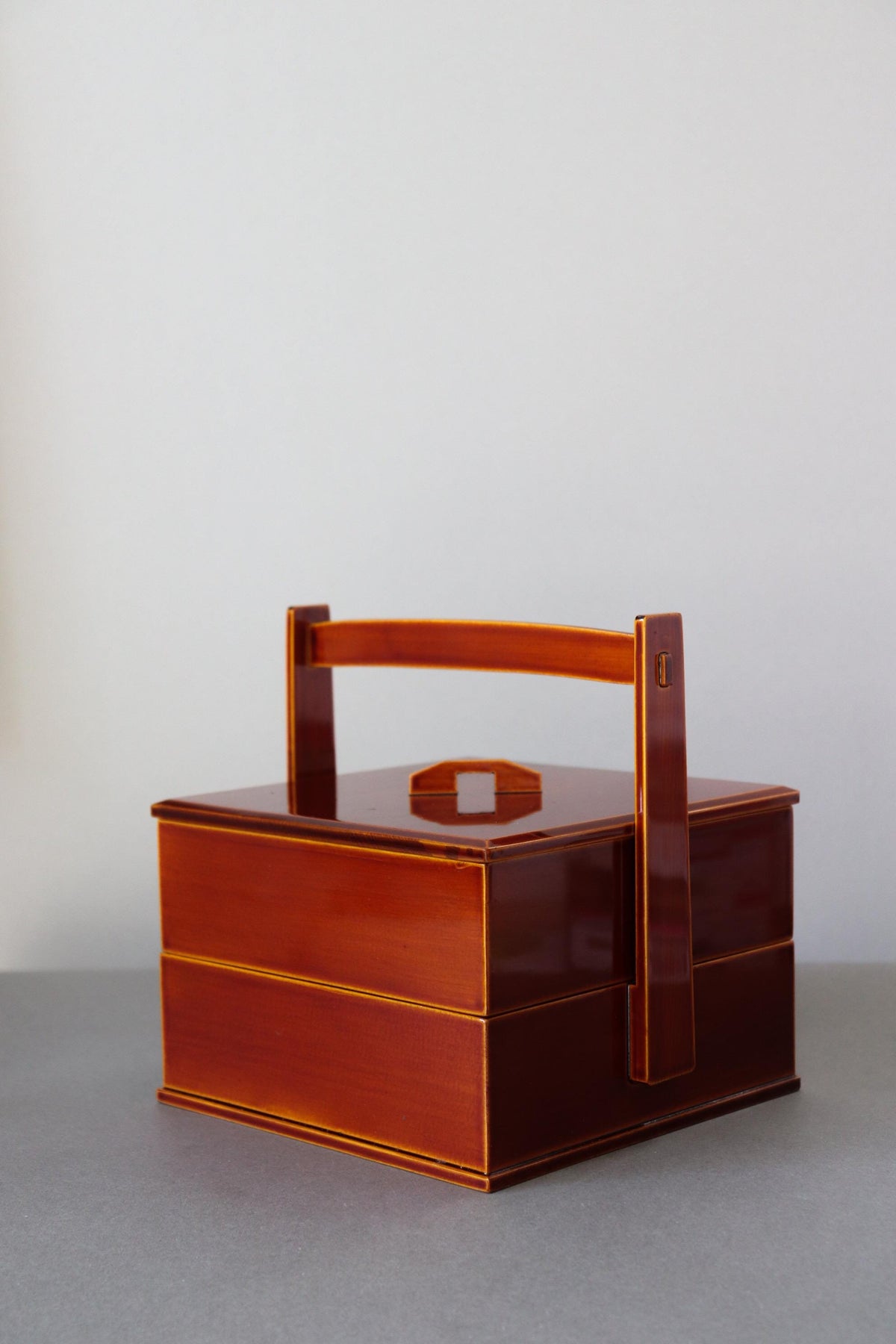 Unused Vintage Hida Takayama Shunkei Nuri Two Tier Lacquer Box, Japanese Urushi Jubako with Handle, Tea Ceremony Decor