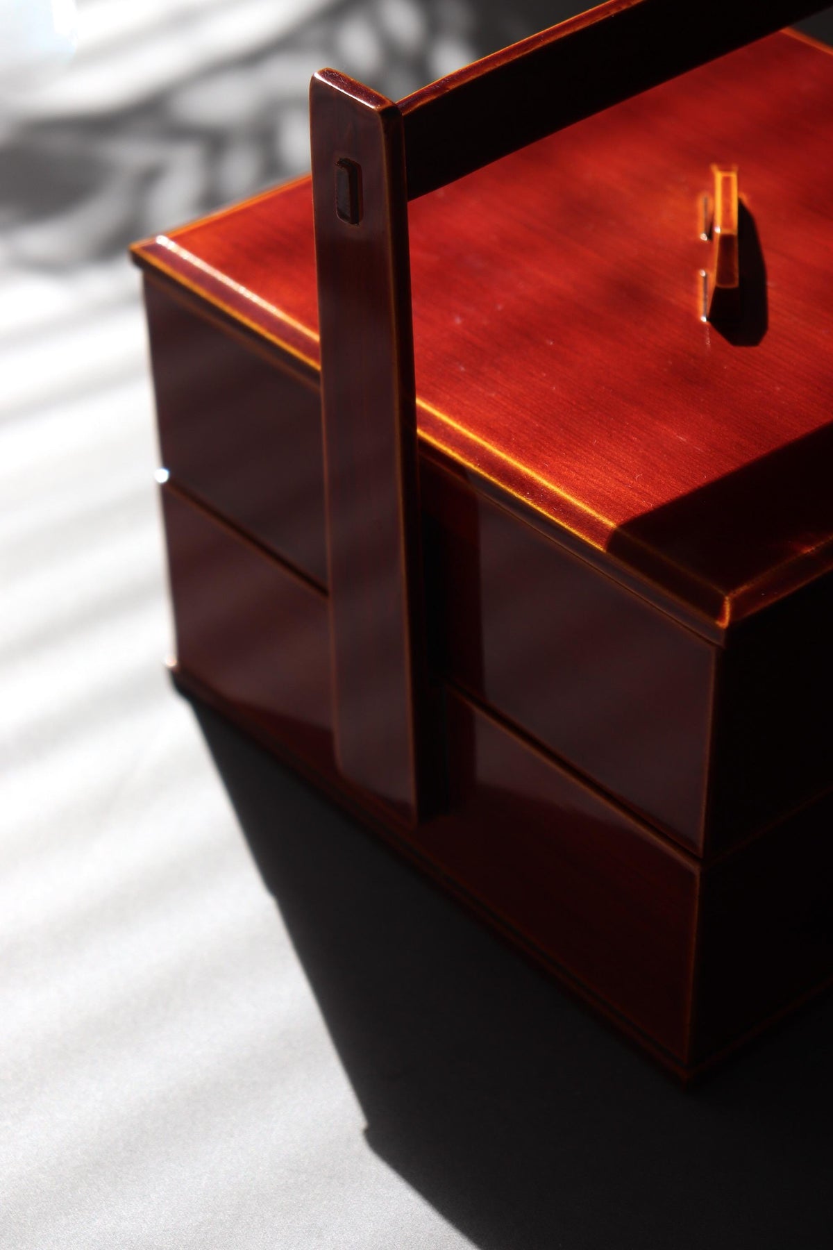 Unused Vintage Hida Takayama Shunkei Nuri Two Tier Lacquer Box, Japanese Urushi Jubako with Handle, Tea Ceremony Decor