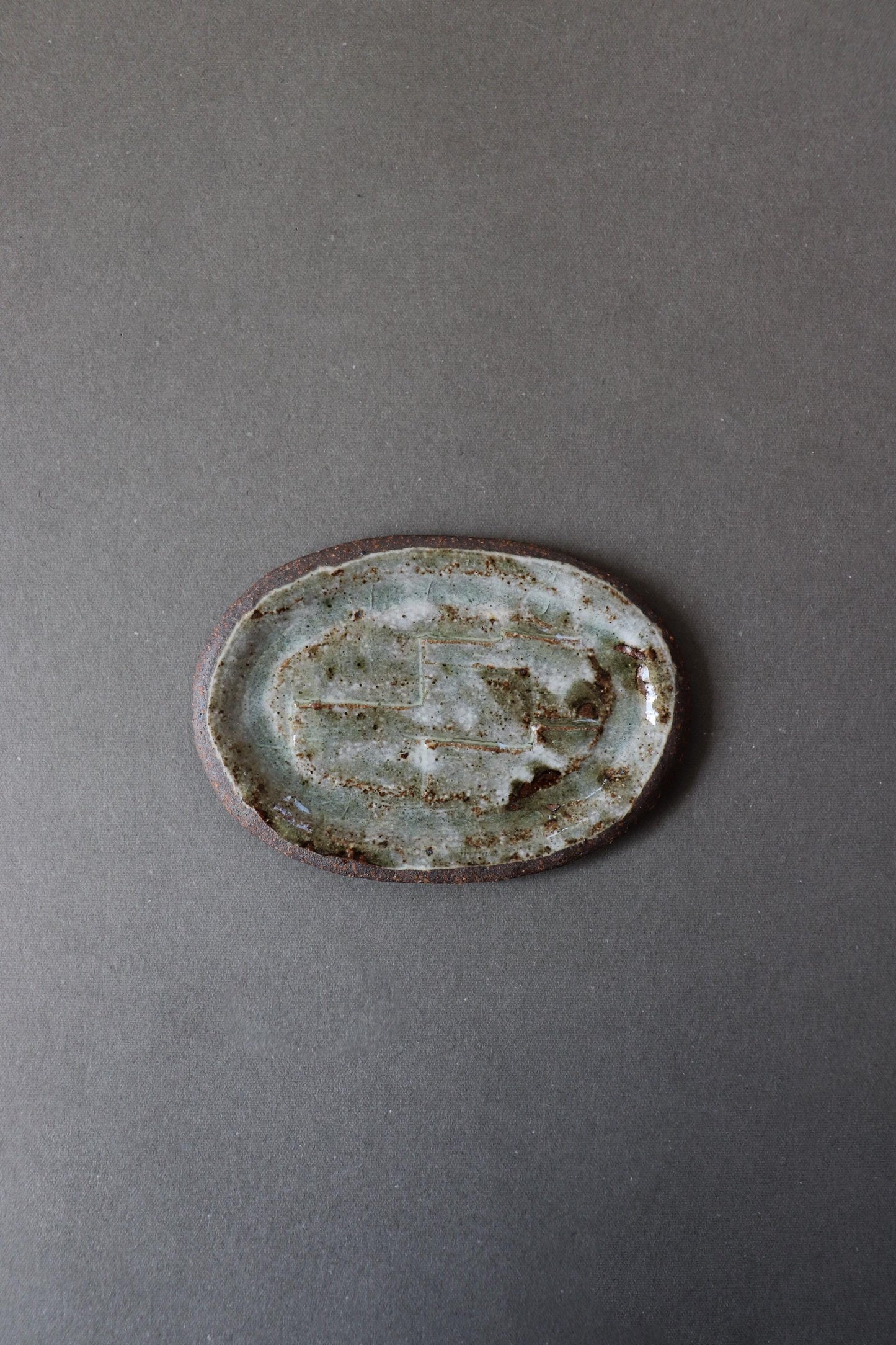 Japanese Oval Small Plate | Artisan Stoneware Sauce Dish | Ash Glaze Ceramic Mamezara | Handmade Pottery Dish Made in Japan