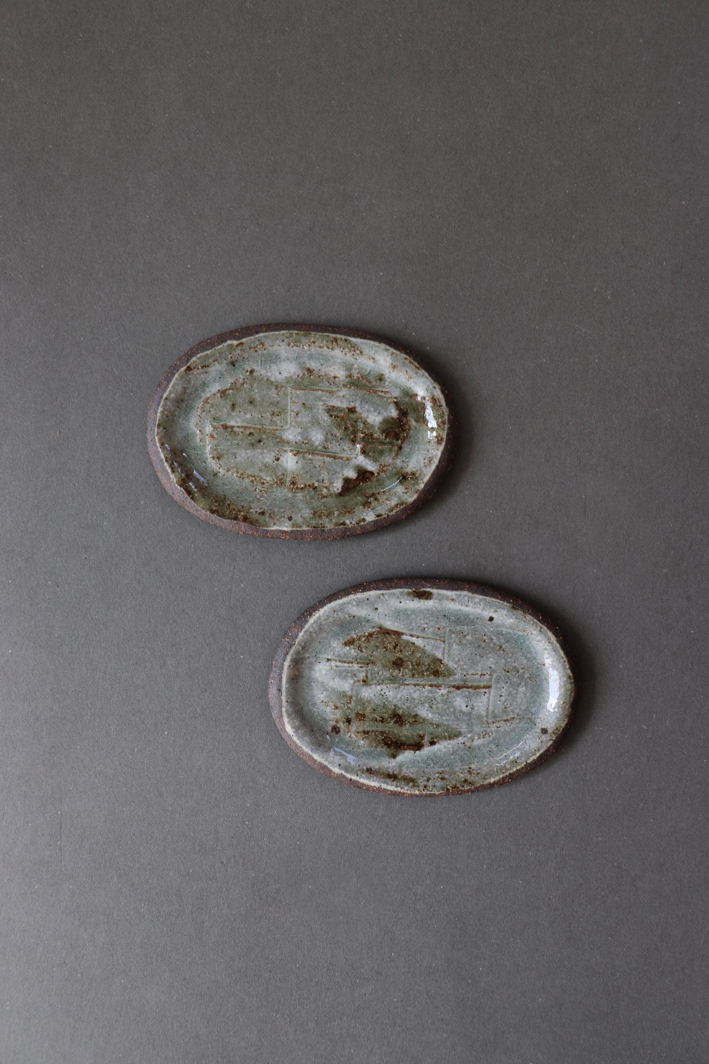 Japanese Oval Small Plate | Artisan Stoneware Sauce Dish | Ash Glaze Ceramic Mamezara | Handmade Pottery Dish Made in Japan