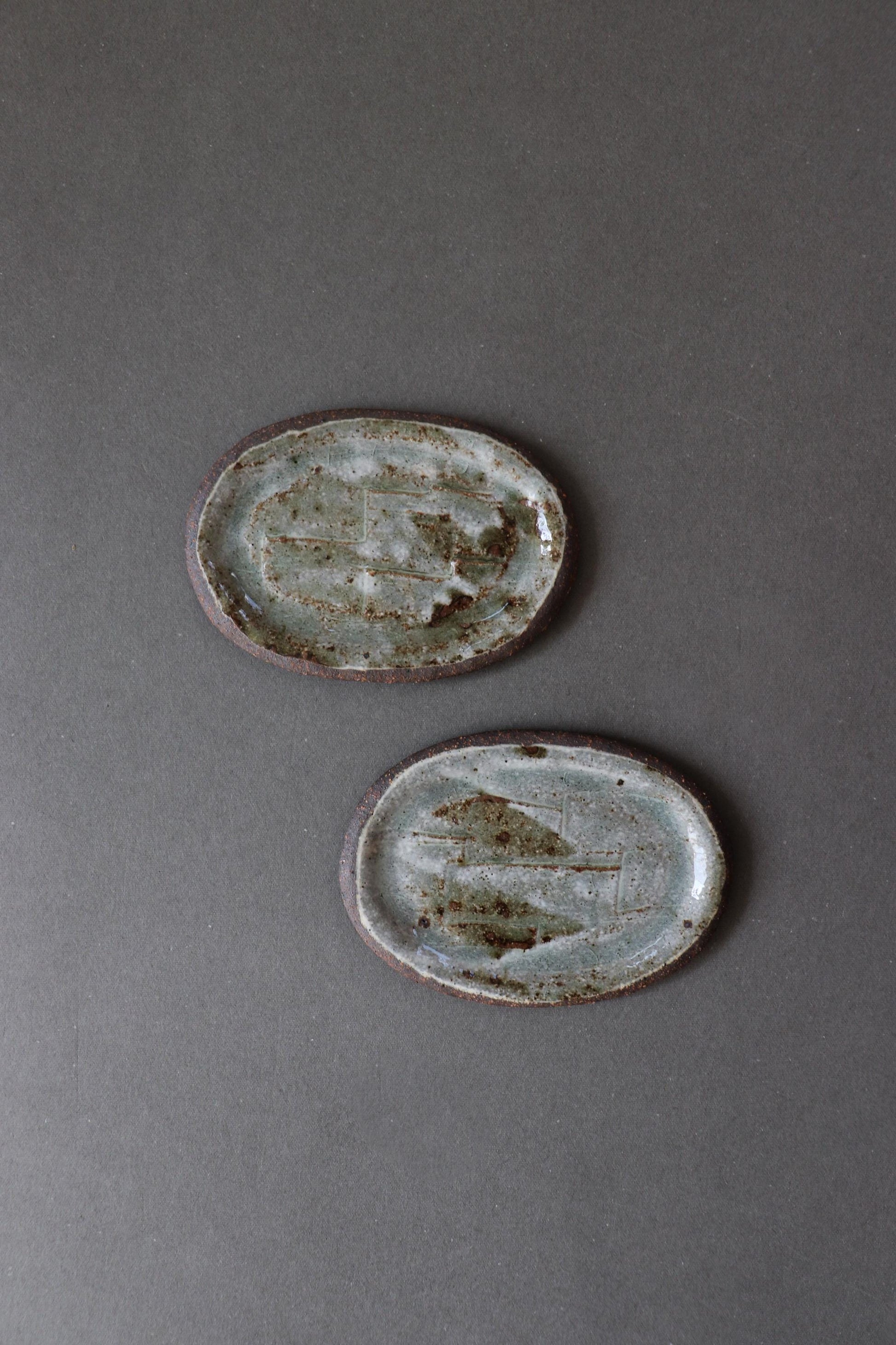 Japanese Oval Small Plate | Artisan Stoneware Sauce Dish | Ash Glaze Ceramic Mamezara | Handmade Pottery Dish Made in Japan