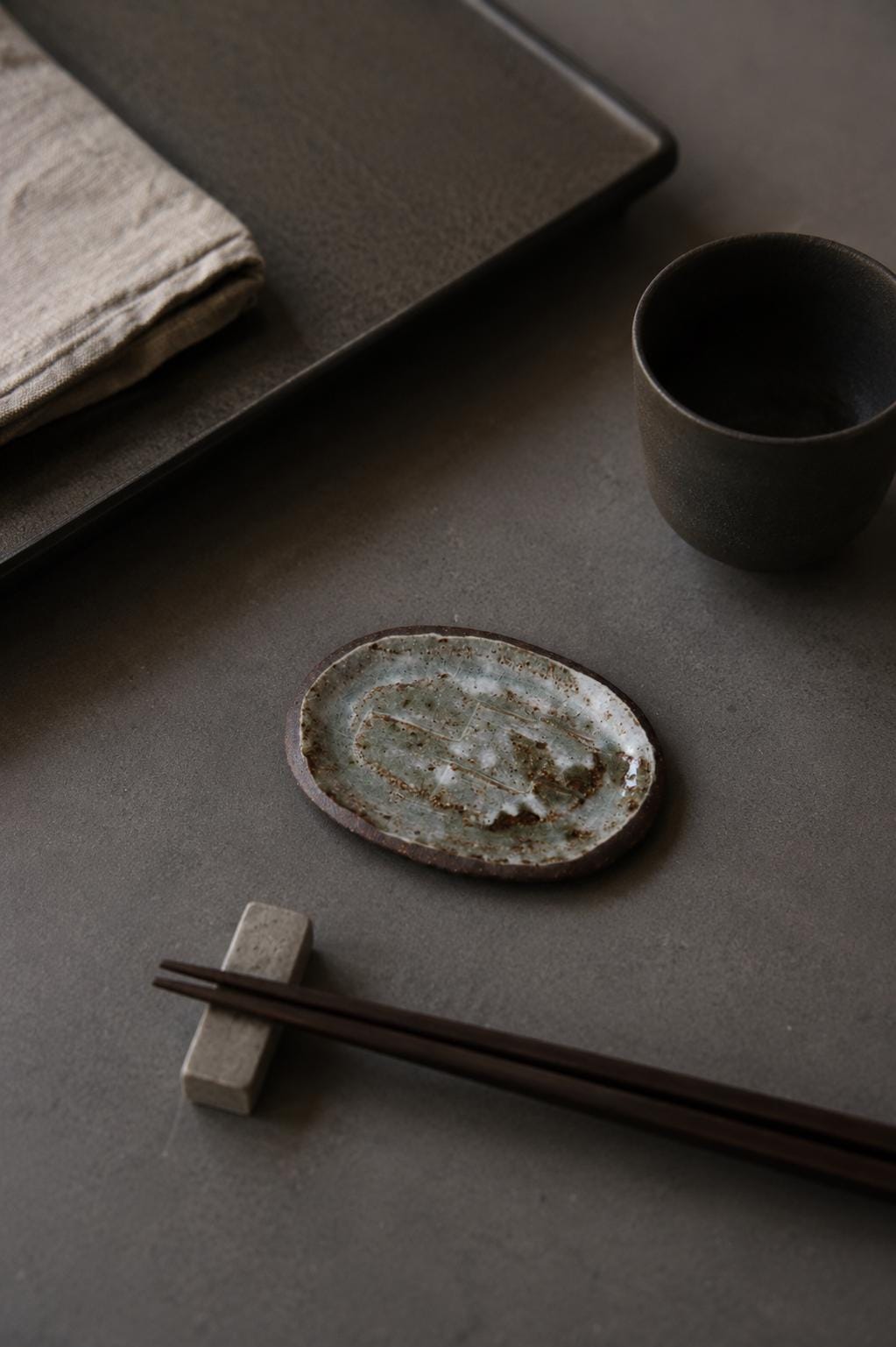 Japanese Oval Small Plate | Artisan Stoneware Sauce Dish | Ash Glaze Ceramic Mamezara | Handmade Pottery Dish Made in Japan