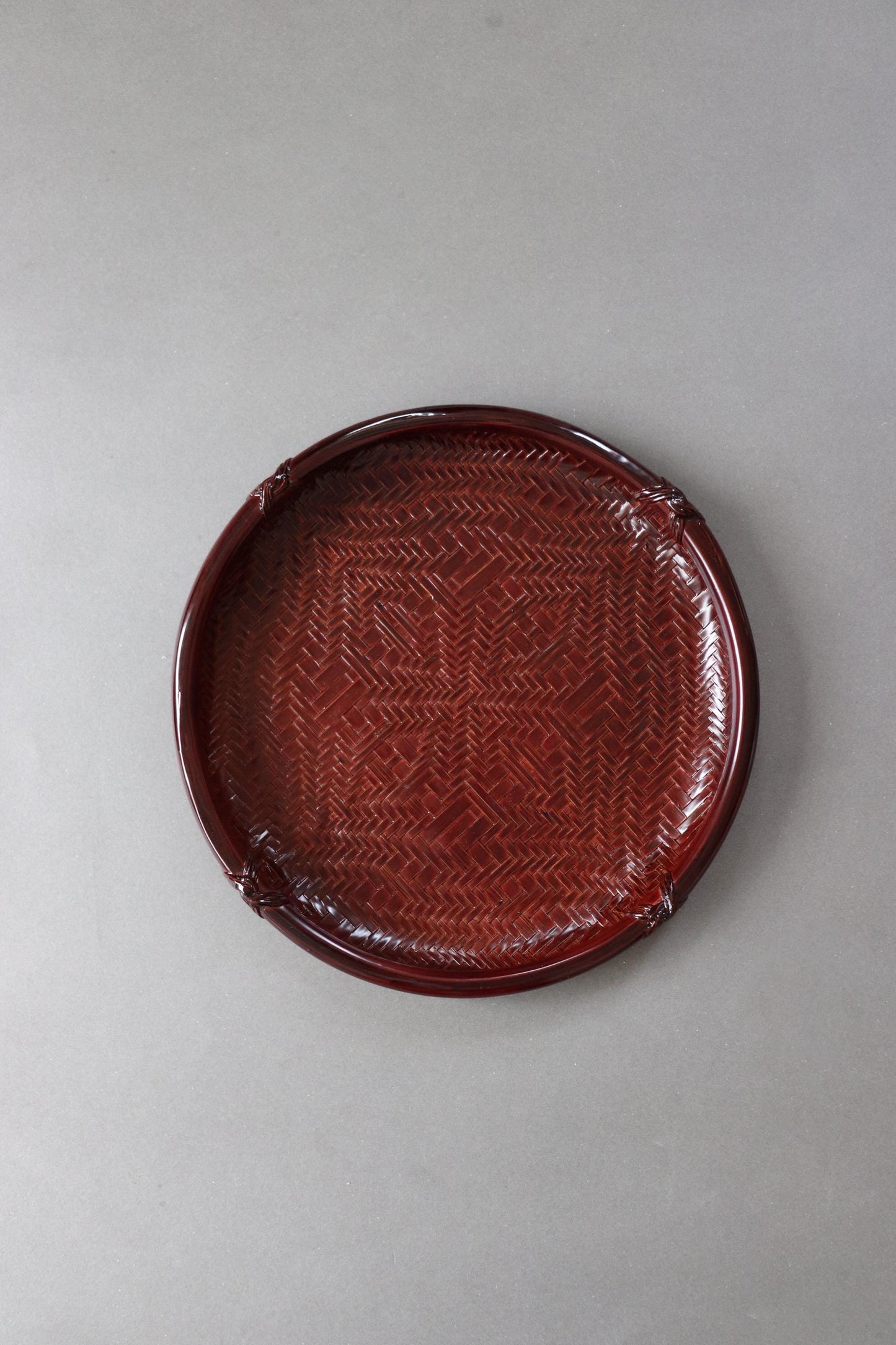 Red Lacquer Woven Bamboo Obon Tray | Traditional Tea Tray | Unused Japanese Craft | 30cm One of a Kind