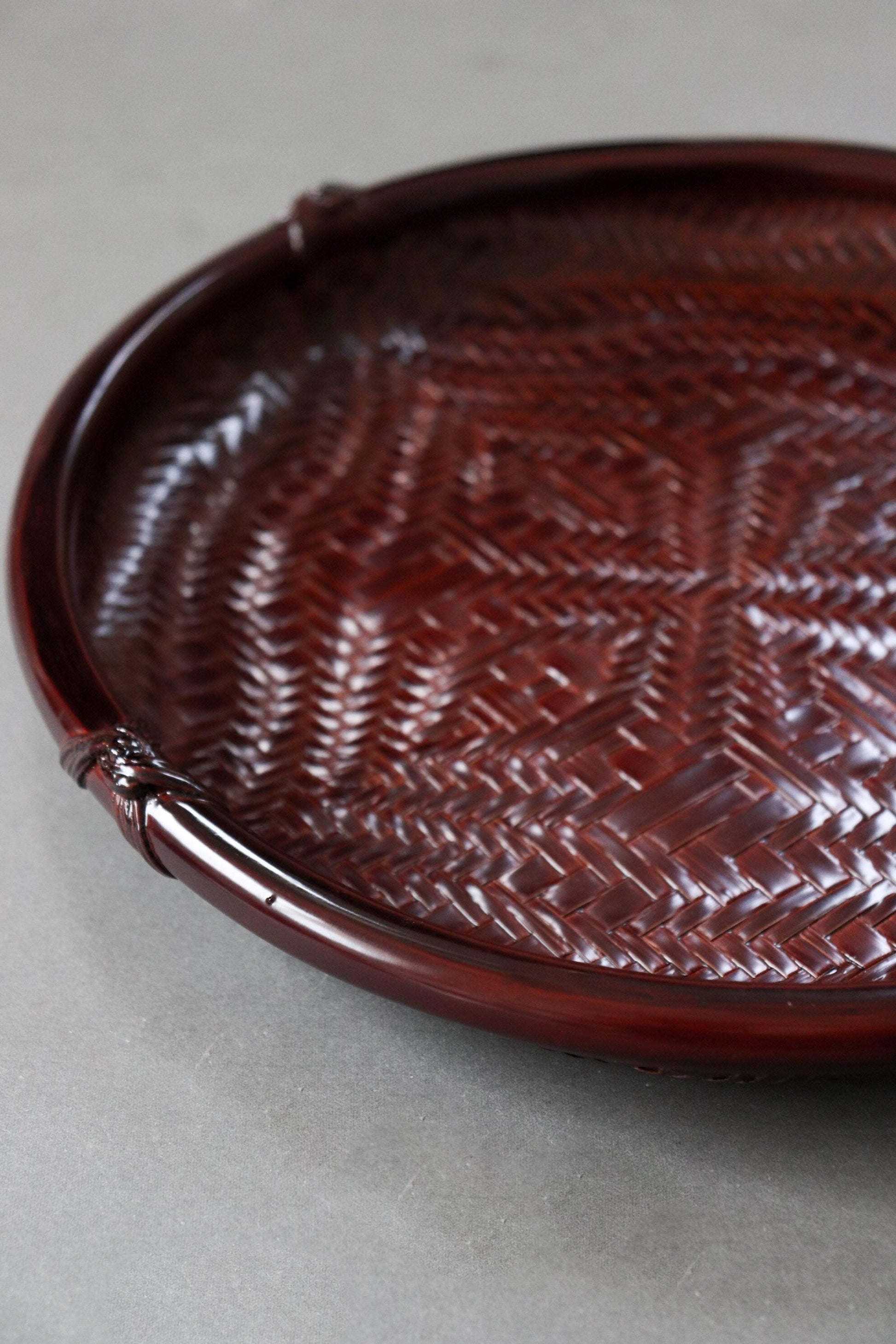 Red Lacquer Woven Bamboo Obon Tray | Traditional Tea Tray | Unused Japanese Craft | 30cm One of a Kind