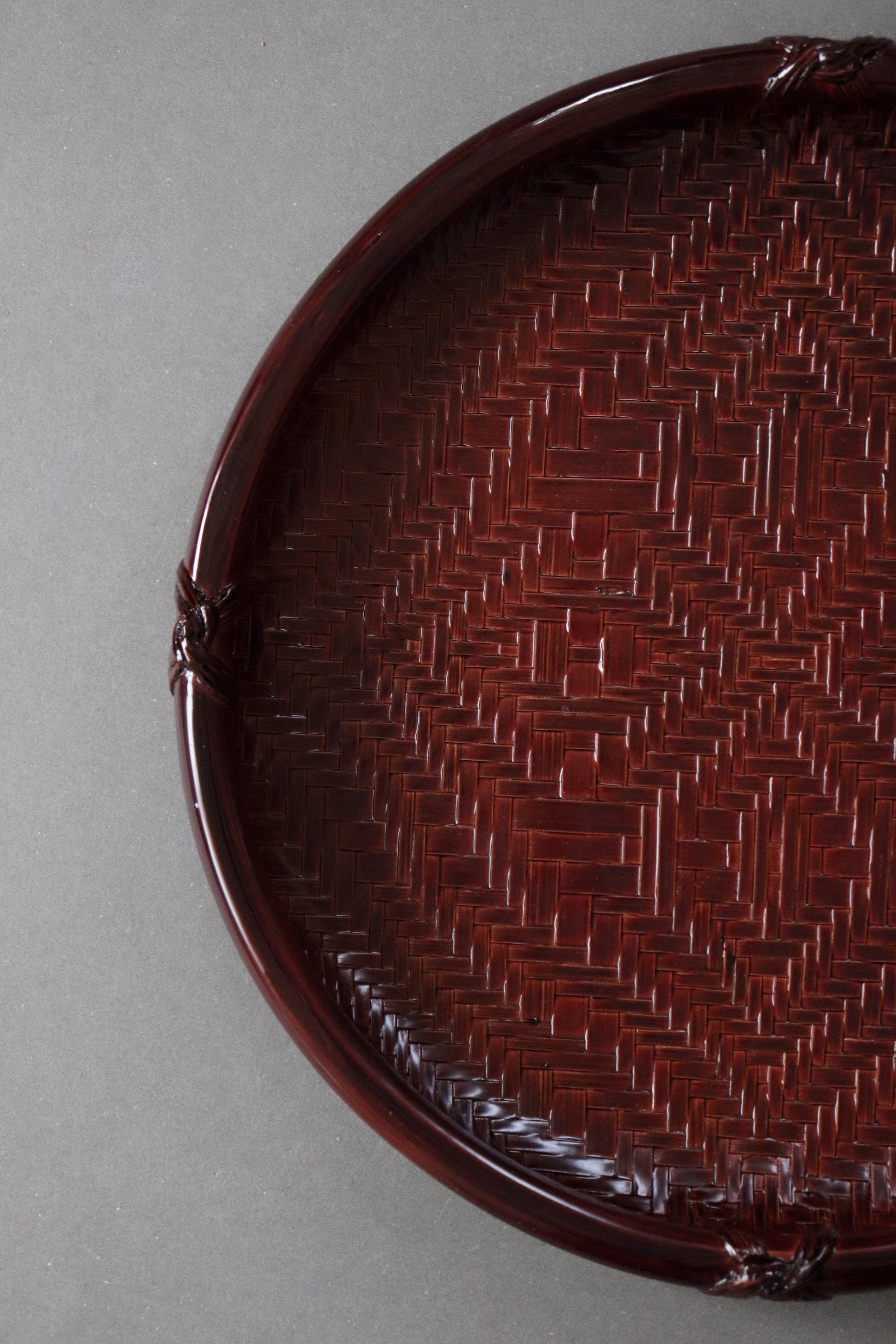 Red Lacquer Woven Bamboo Obon Tray | Traditional Tea Tray | Unused Japanese Craft | 30cm One of a Kind