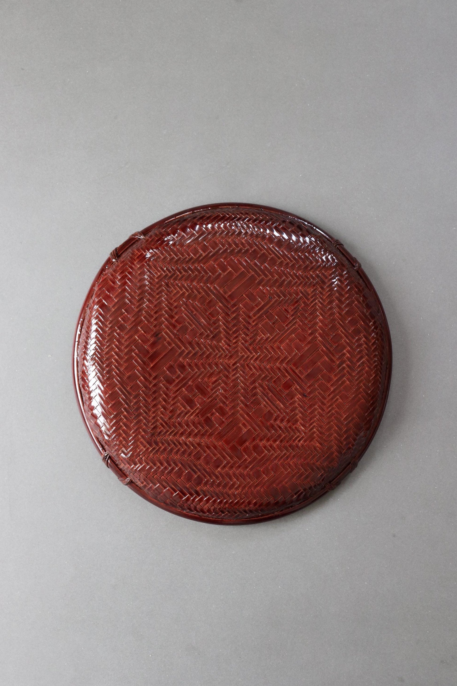 Red Lacquer Woven Bamboo Obon Tray | Traditional Tea Tray | Unused Japanese Craft | 30cm One of a Kind