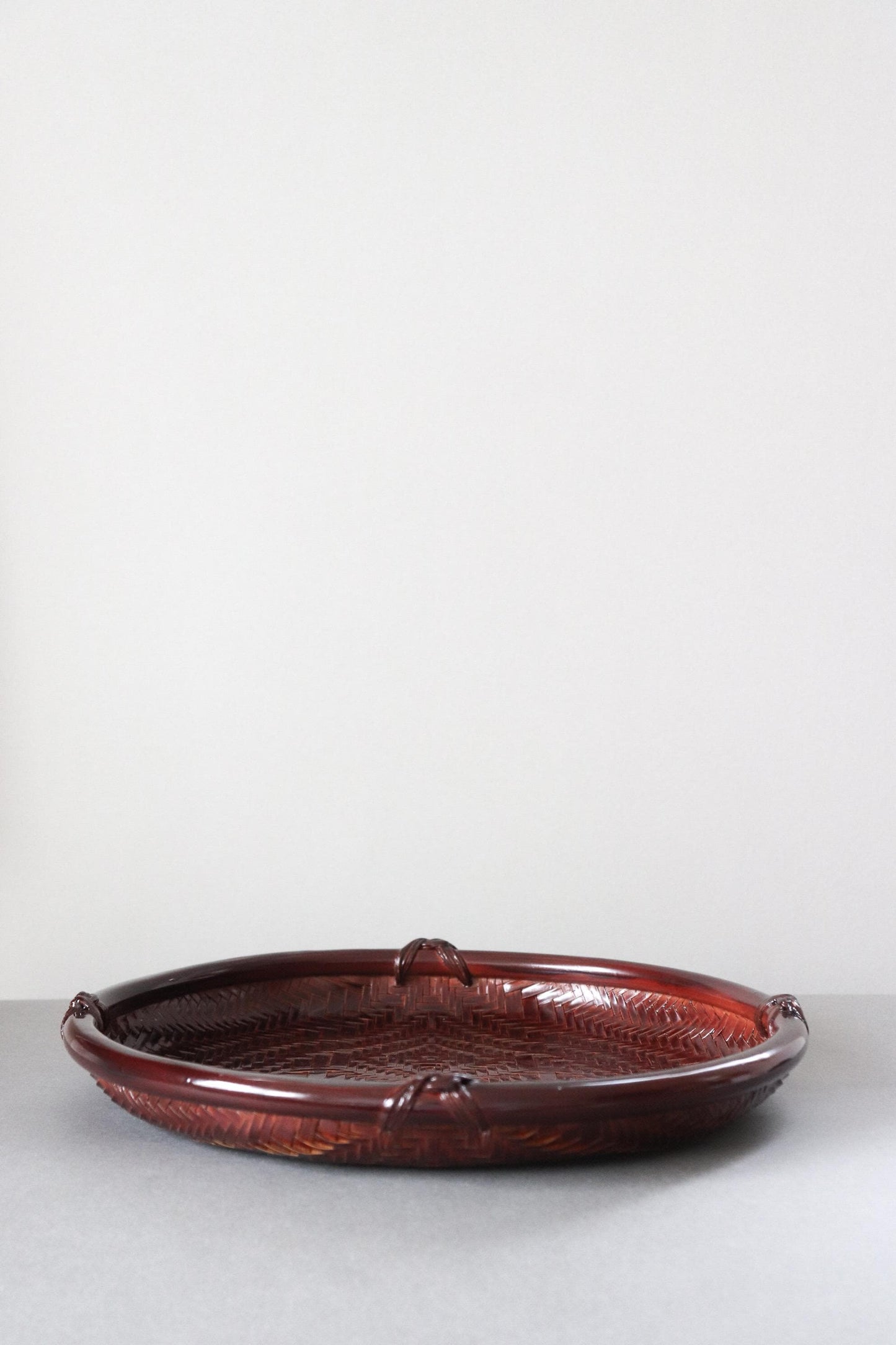Red Lacquer Woven Bamboo Obon Tray | Traditional Tea Tray | Unused Japanese Craft | 30cm One of a Kind
