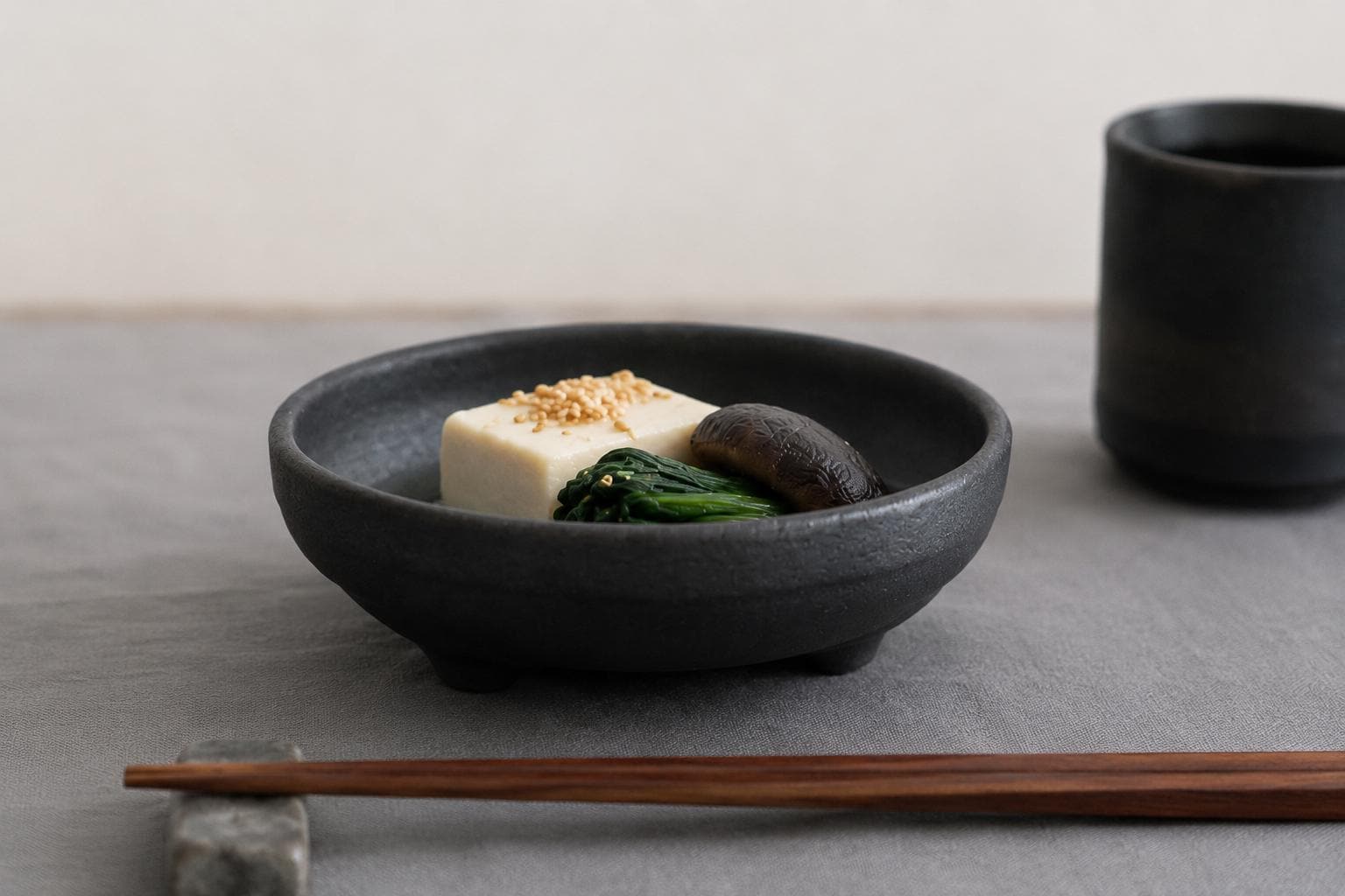 Japanese Black Footed Bowl | Charcoal Stoneware Serving Bowl | Made in Japan Ceramic Dish | Wabi Sabi Tableware | Small Raised Bowl