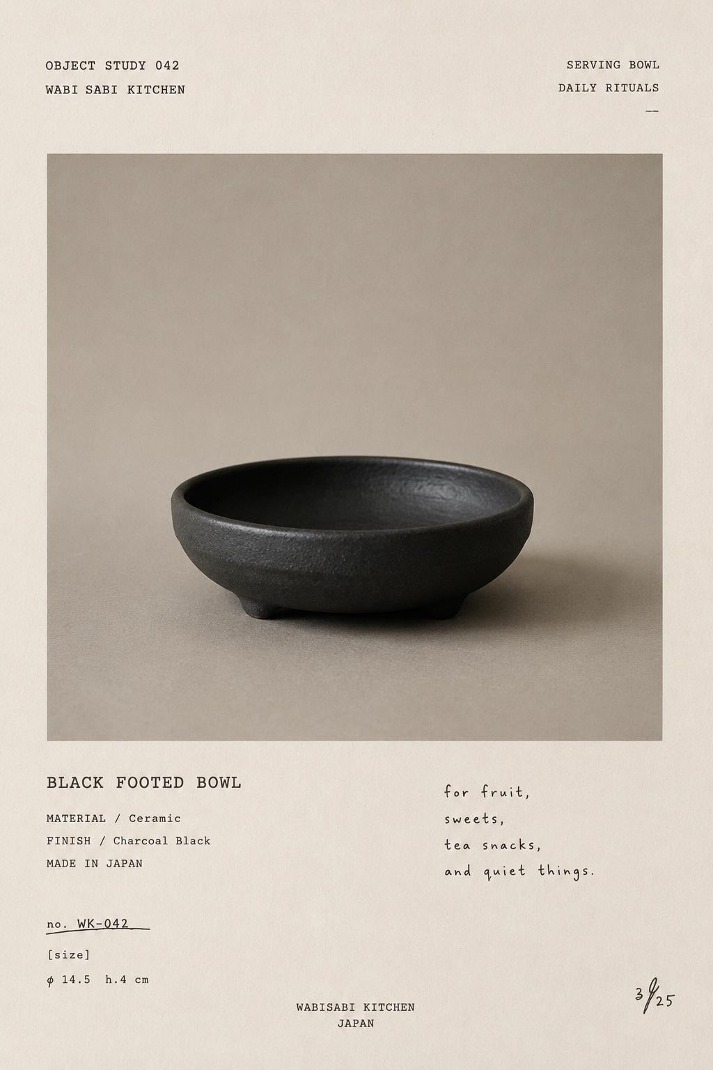 Japanese Black Footed Bowl | Charcoal Stoneware Serving Bowl | Made in Japan Ceramic Dish | Wabi Sabi Tableware | Small Raised Bowl