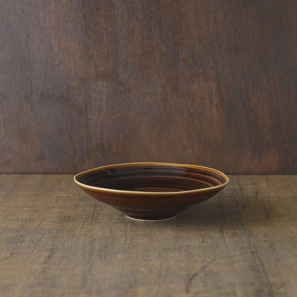 Japanese Kushime Deep Plate 16cm Amber Glaze | Mino Ware Japanese Ceramic Bowl | Modern Wabi Sabi Serving Dish | Made in Japan