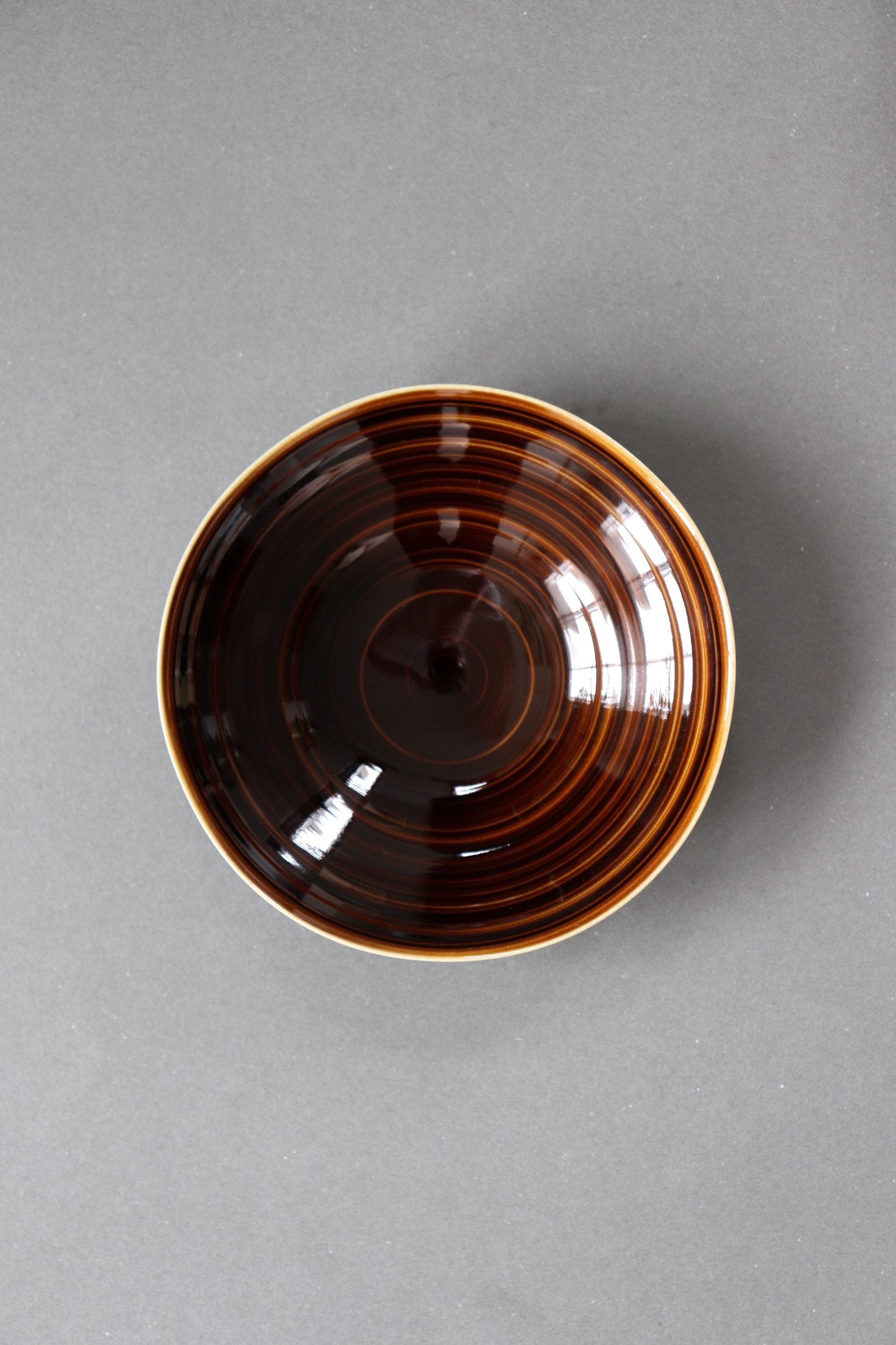 Japanese Kushime Deep Plate 16cm Amber Glaze | Mino Ware Japanese Ceramic Bowl | Modern Wabi Sabi Serving Dish | Made in Japan