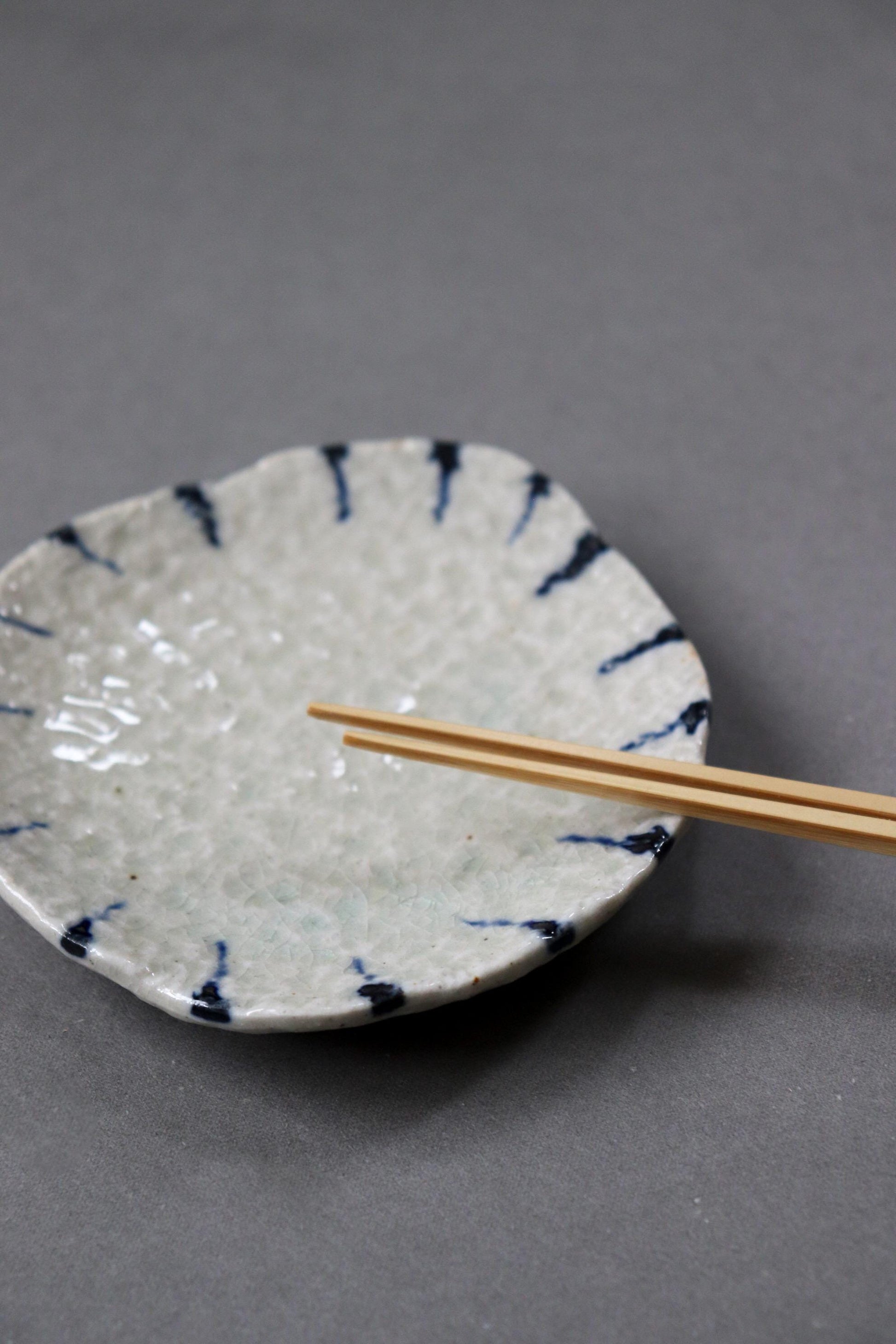 Japanese Tokusa Small Plate – Indigo Striped Mini Dish, Seto Ware Ceramic Side Plate, Traditional Japanese Tableware, Made in Japan