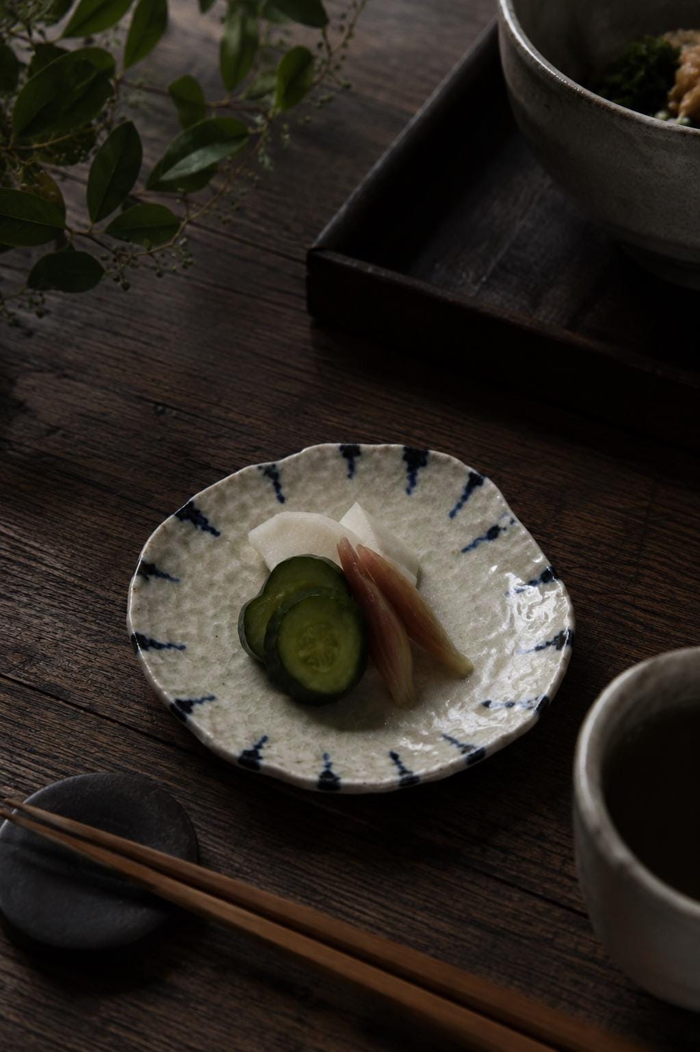 Japanese Tokusa Small Plate – Indigo Striped Mini Dish, Seto Ware Ceramic Side Plate, Traditional Japanese Tableware, Made in Japan