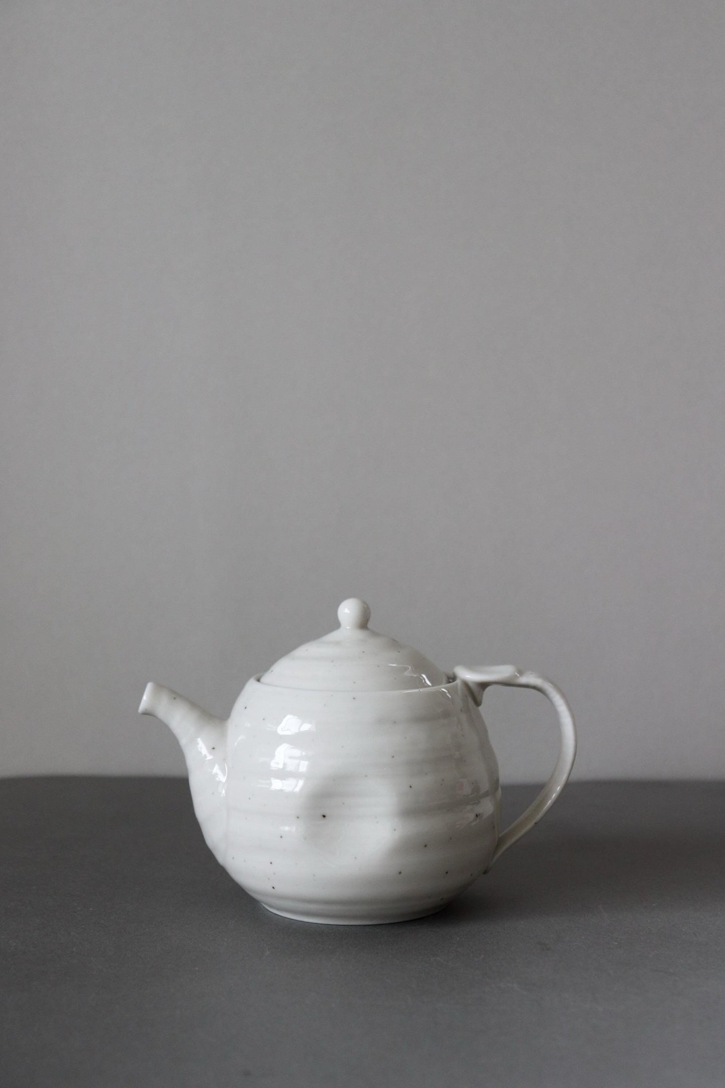 Japanese White Ceramic Teapot with Strainer 500ml – Mino Ware Round Kyusu Tea Pot, Speckled White Pottery, Made in Japan
