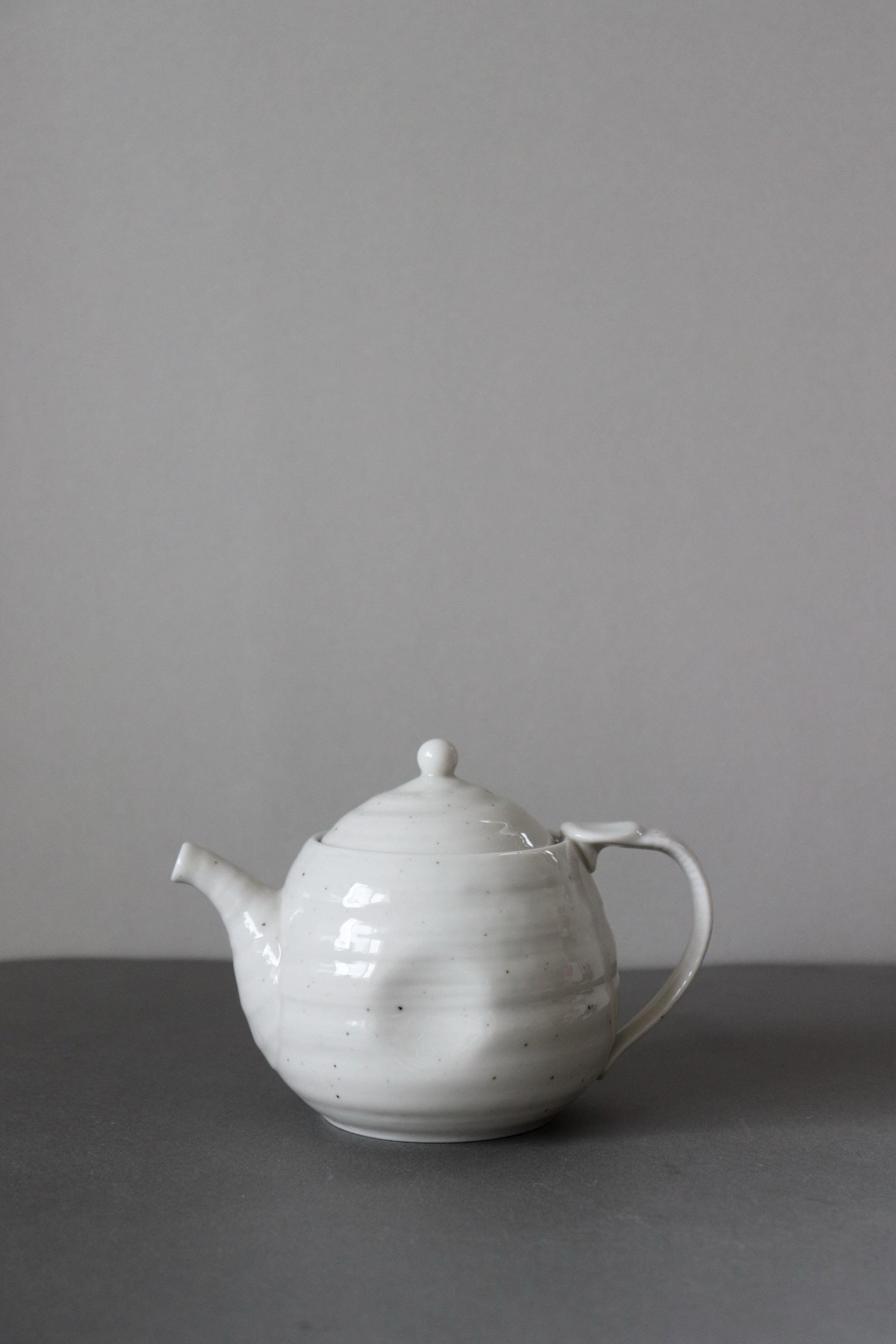 Japanese White Ceramic Teapot with Strainer 500ml – Mino Ware Round Kyusu Tea Pot, Speckled White Pottery, Made in Japan