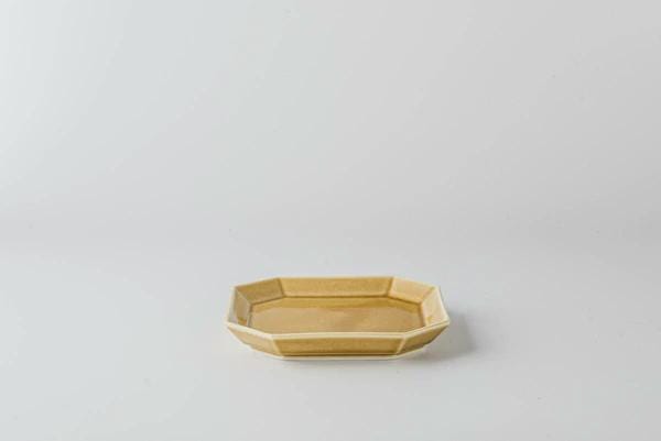 Japanese Mino Ware Amber Octagonal Small Plate, Oda Pottery Sumikiri Jubako 10.5cm, Japanese Ceramic Dish, Wagashi Plate, Soy Sauce Dish