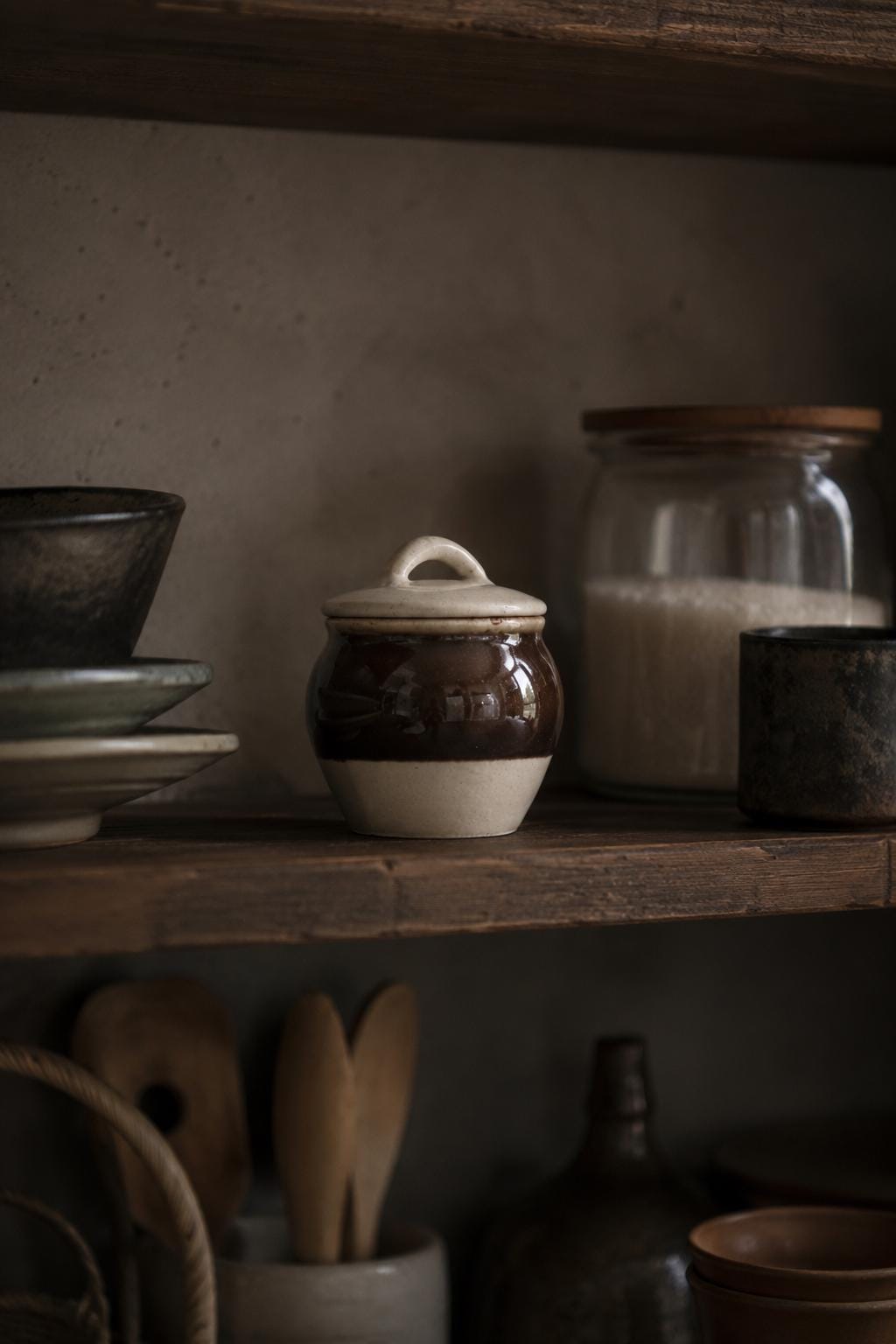 Handmade Mashiko Ware Mini Ceramic Jar with Lid, Japanese Stoneware Salt Cellar, Sugar Jar, Small Pickle Pot, Condiment Container