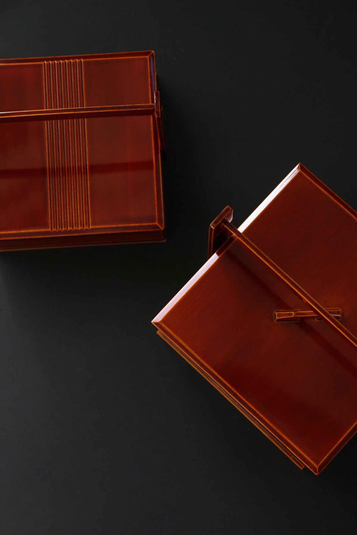 Unused Vintage Hida Takayama Shunkei Nuri Two Tier Lacquer Box, Japanese Urushi Jubako with Handle, Tea Ceremony Decor