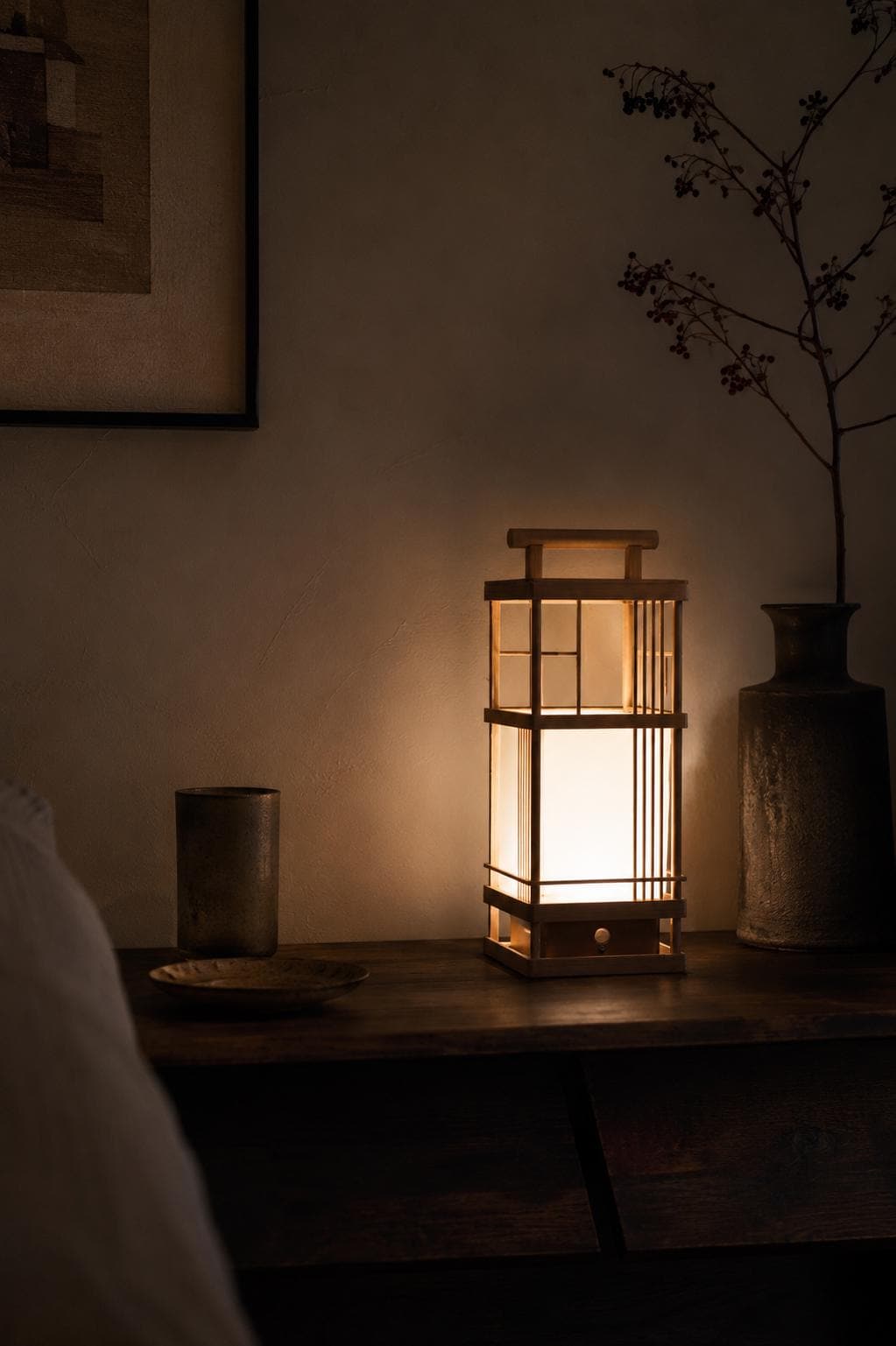 Japanese Hinoki & Washi Lantern Lamp | Limited Artisan Piece | Motion Sensor LED Light | Handmade Wooden Lantern | Made in Japan