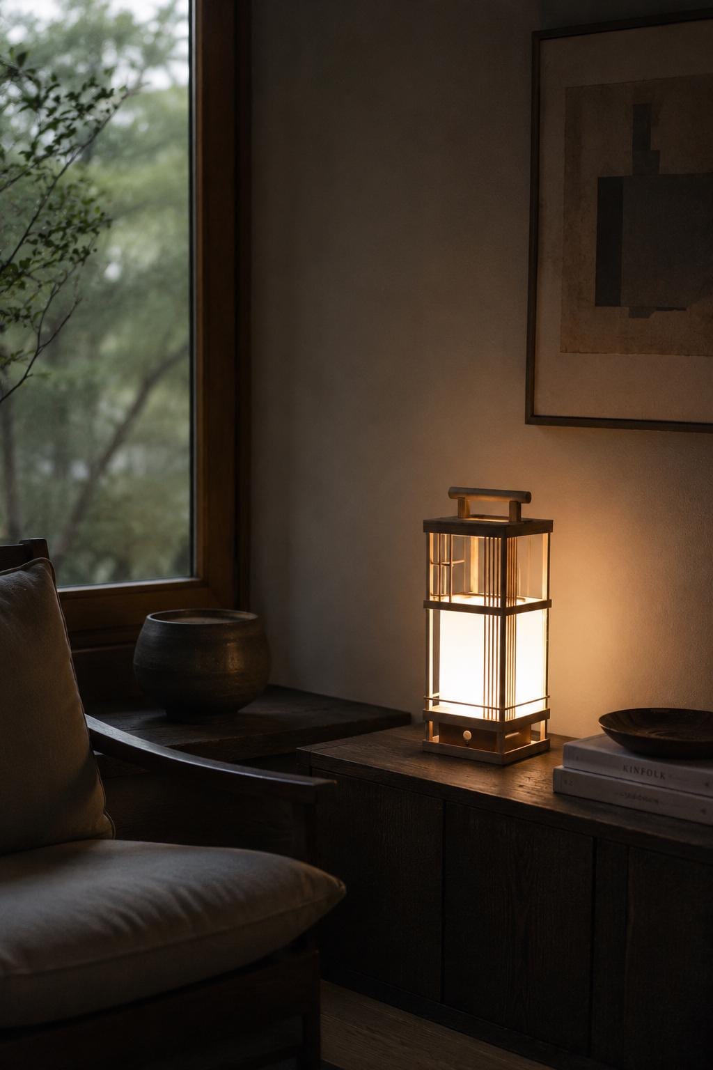 Japanese Hinoki & Washi Lantern Lamp | Limited Artisan Piece | Motion Sensor LED Light | Handmade Wooden Lantern | Made in Japan