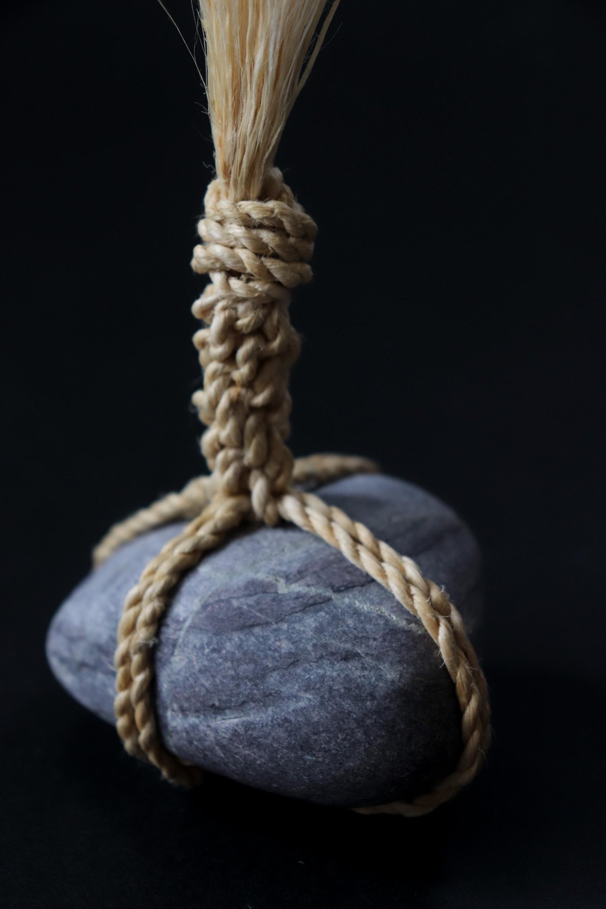 Japanese Sekimori Ishi Boundary Stone | Niigata Purple Stone with Seima Hemp Cord | Wabi Sabi Zen Garden Object | Made in Japan