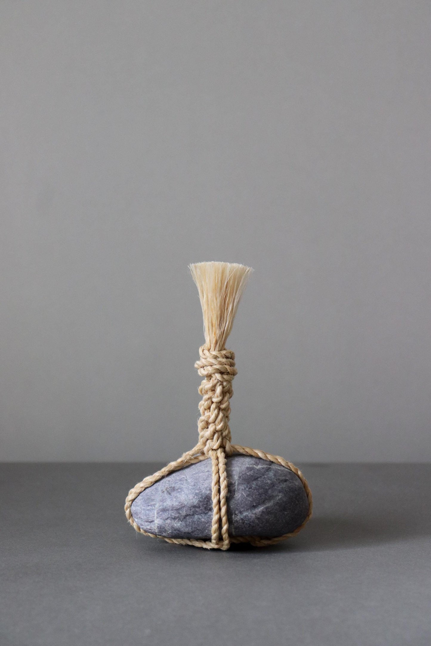 Japanese Sekimori Ishi Boundary Stone | Niigata Purple Stone with Seima Hemp Cord | Wabi Sabi Zen Garden Object | Made in Japan
