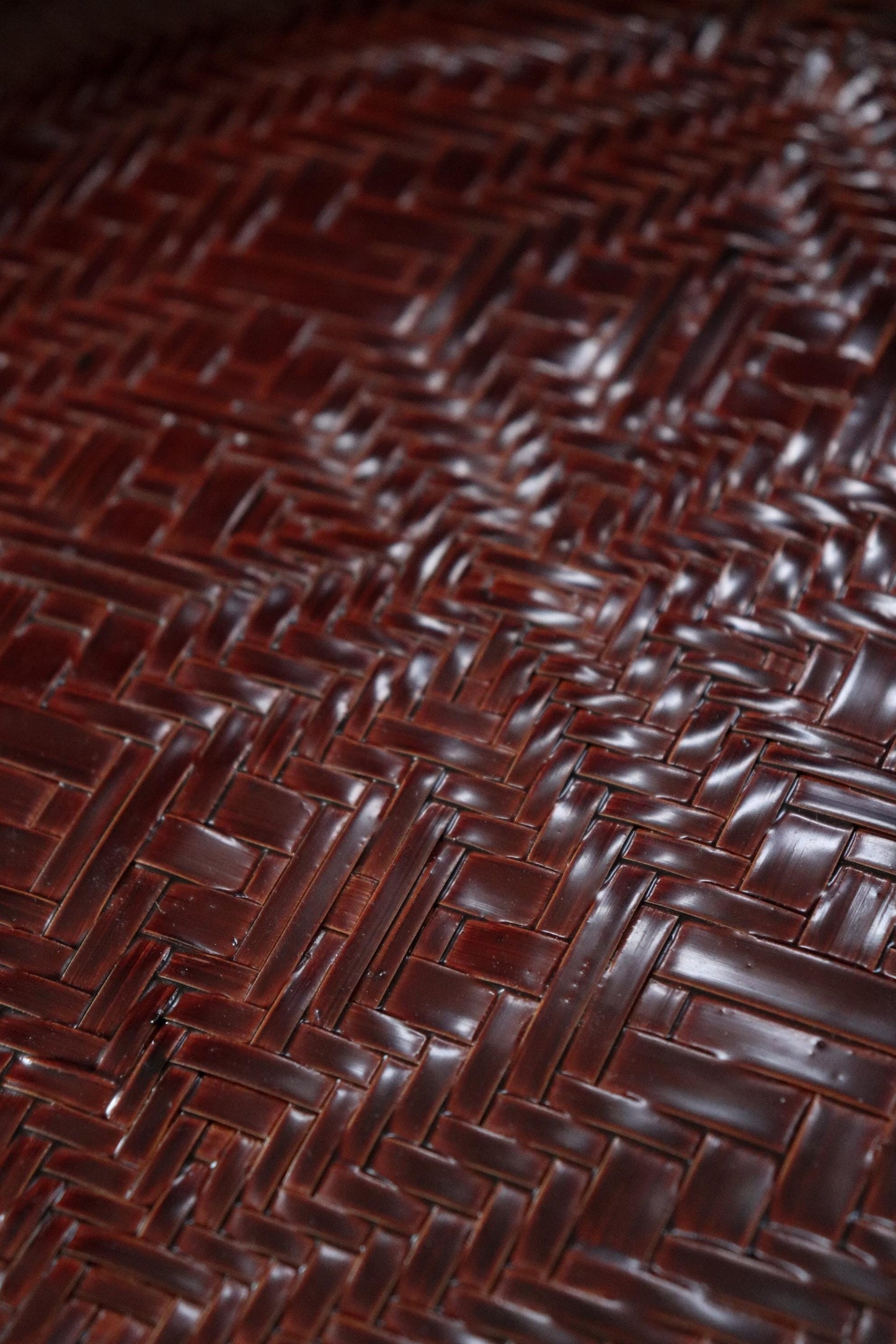 Red Lacquer Woven Bamboo Obon Tray | Traditional Tea Tray | Unused Japanese Craft | 30cm One of a Kind
