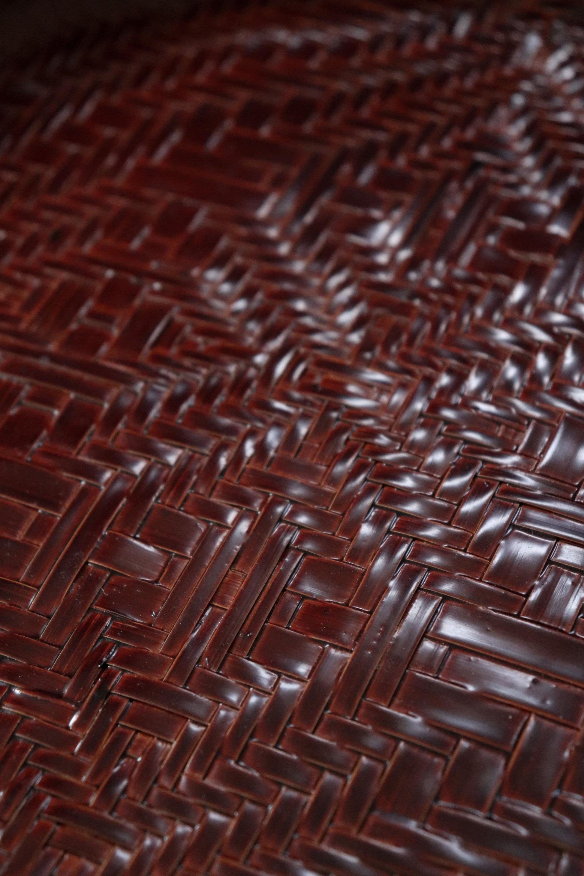 Red Lacquer Woven Bamboo Obon Tray | Traditional Tea Tray | Unused Japanese Craft | 30cm One of a Kind