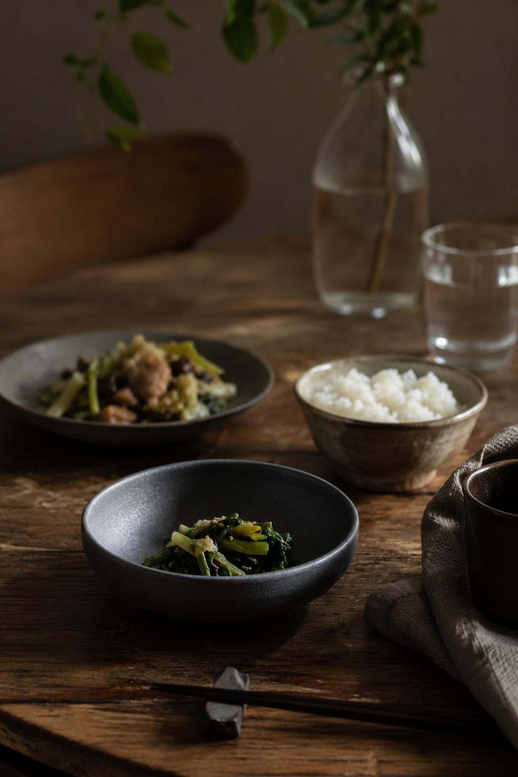 Japanese Black Footed Bowl | Charcoal Stoneware Serving Bowl | Made in Japan Ceramic Dish | Wabi Sabi Tableware | Small Raised Bowl