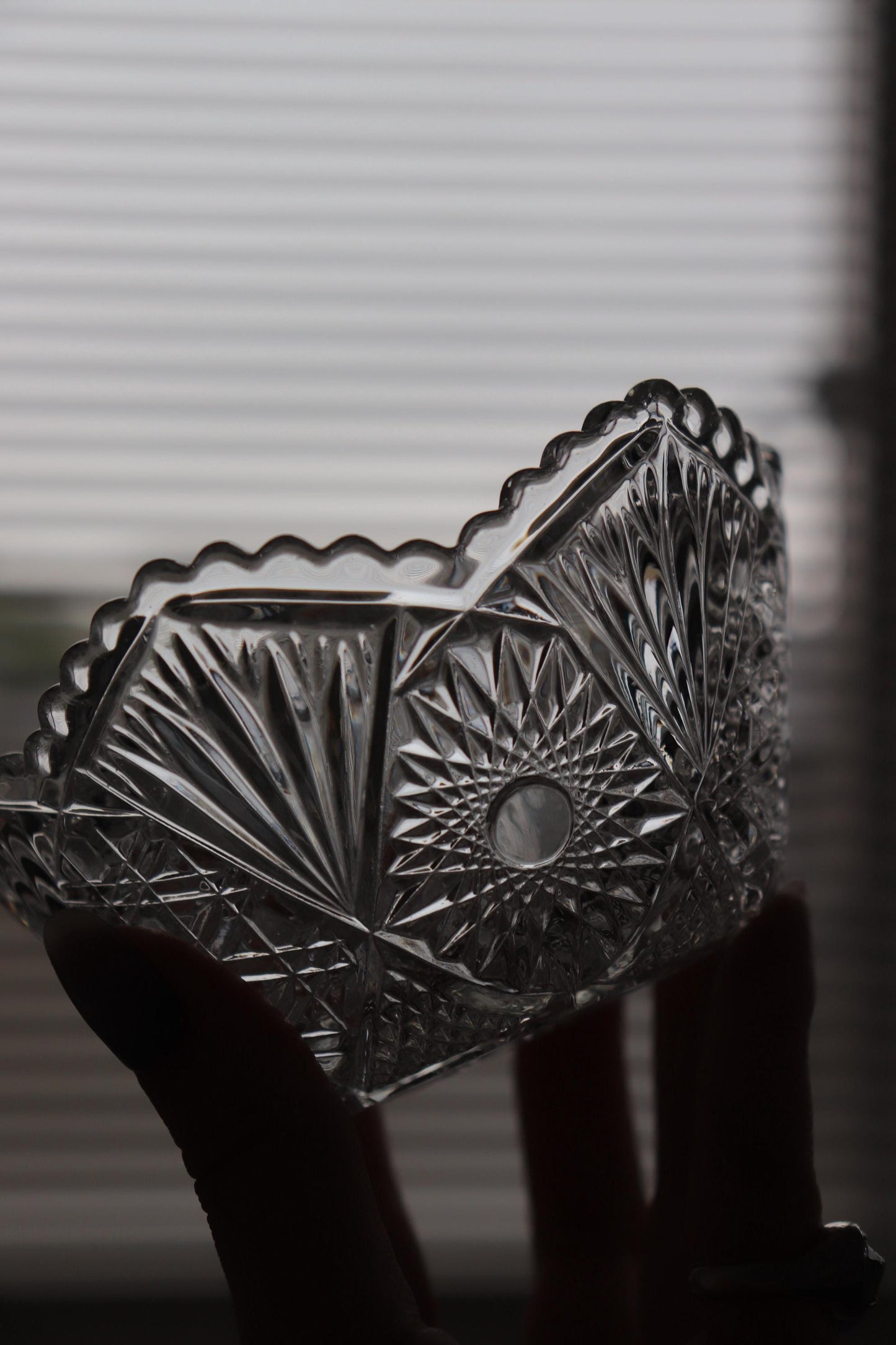Vintage Glass Collection No.002 – Japanese Pressed Glass Object, Sculptural Crystal-Cut Bowl, Decorative Glass Vessel
