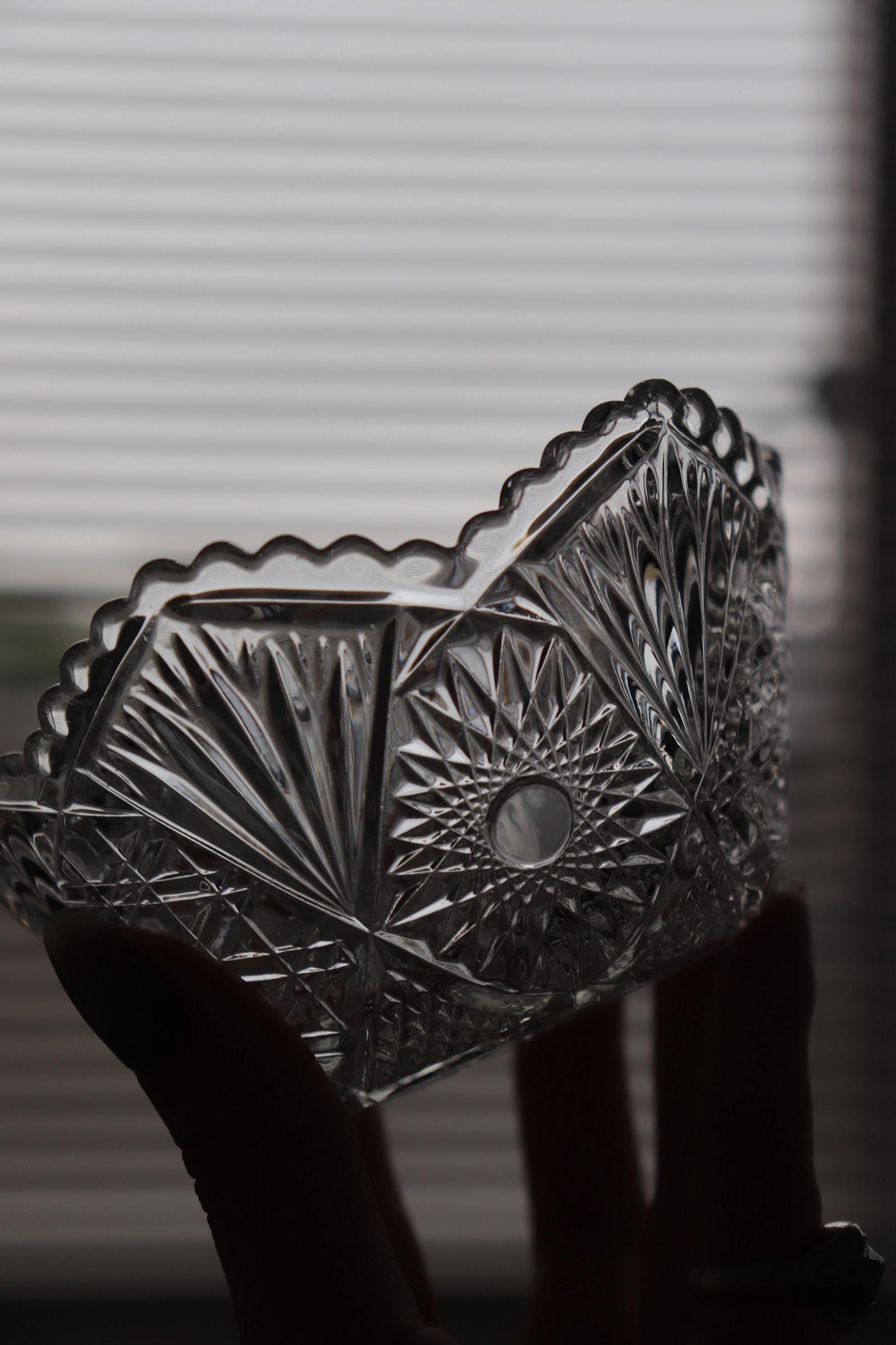 Vintage Glass Collection No.002 – Japanese Pressed Glass Object, Sculptural Crystal-Cut Bowl, Decorative Glass Vessel