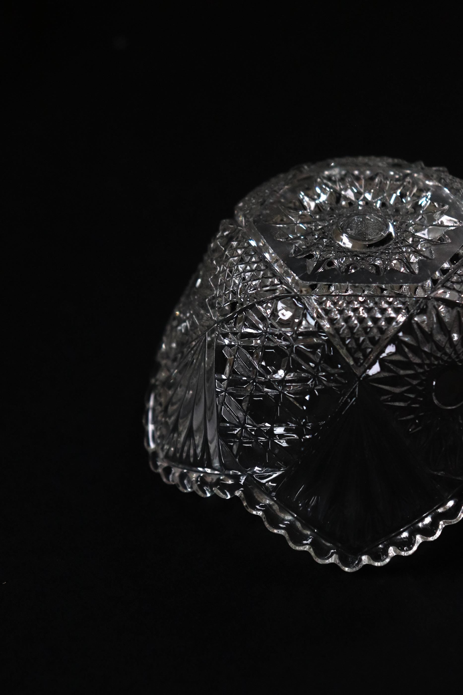 Vintage Glass Collection No.002 – Japanese Pressed Glass Object, Sculptural Crystal-Cut Bowl, Decorative Glass Vessel