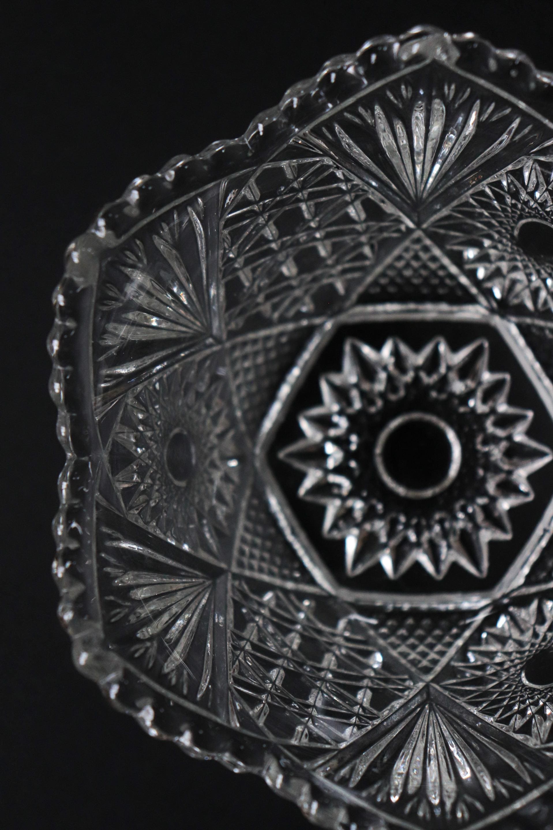 Vintage Glass Collection No.002 – Japanese Pressed Glass Object, Sculptural Crystal-Cut Bowl, Decorative Glass Vessel